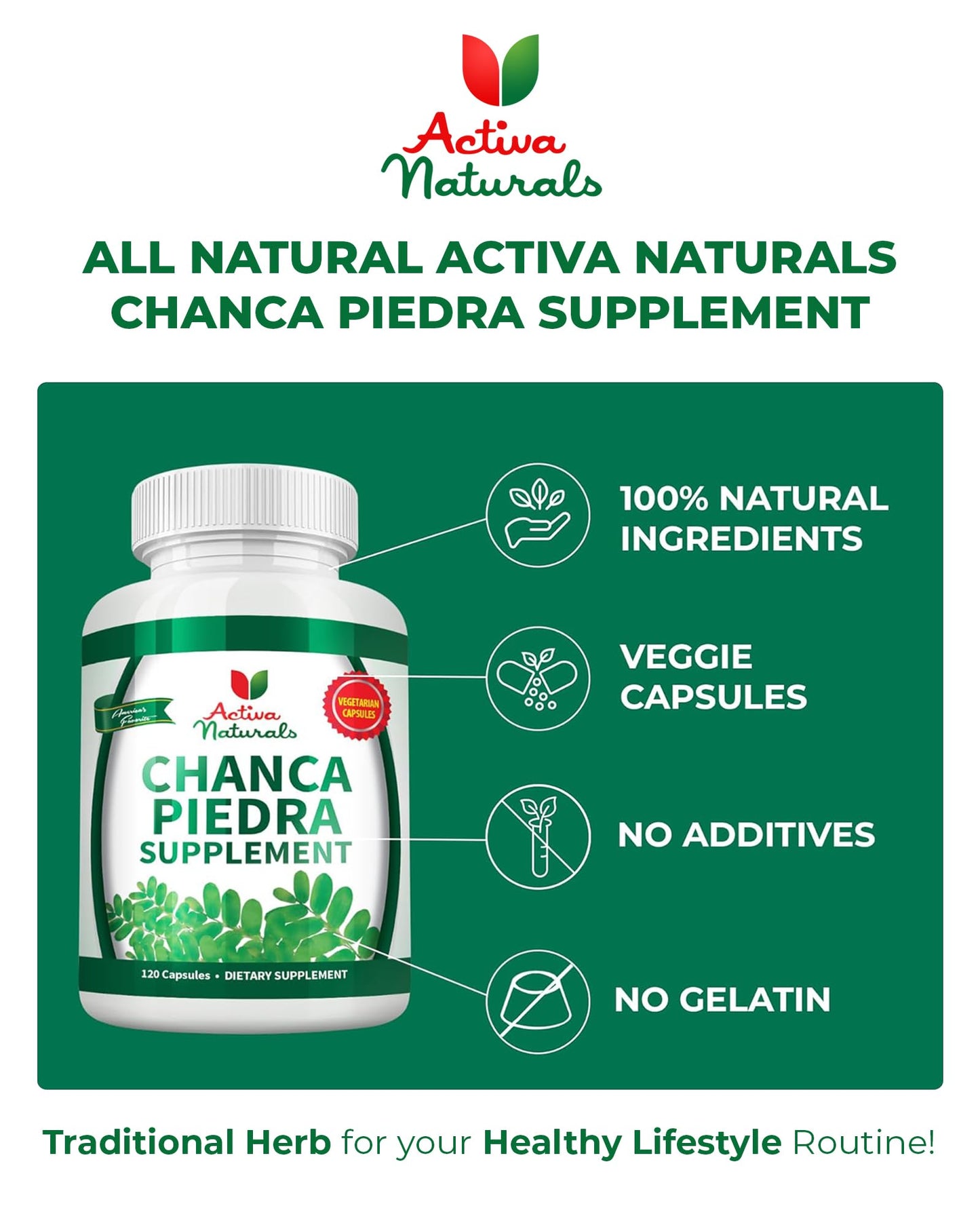 Activa Naturals Chanca Piedra 500mg Capsules, 120 Count