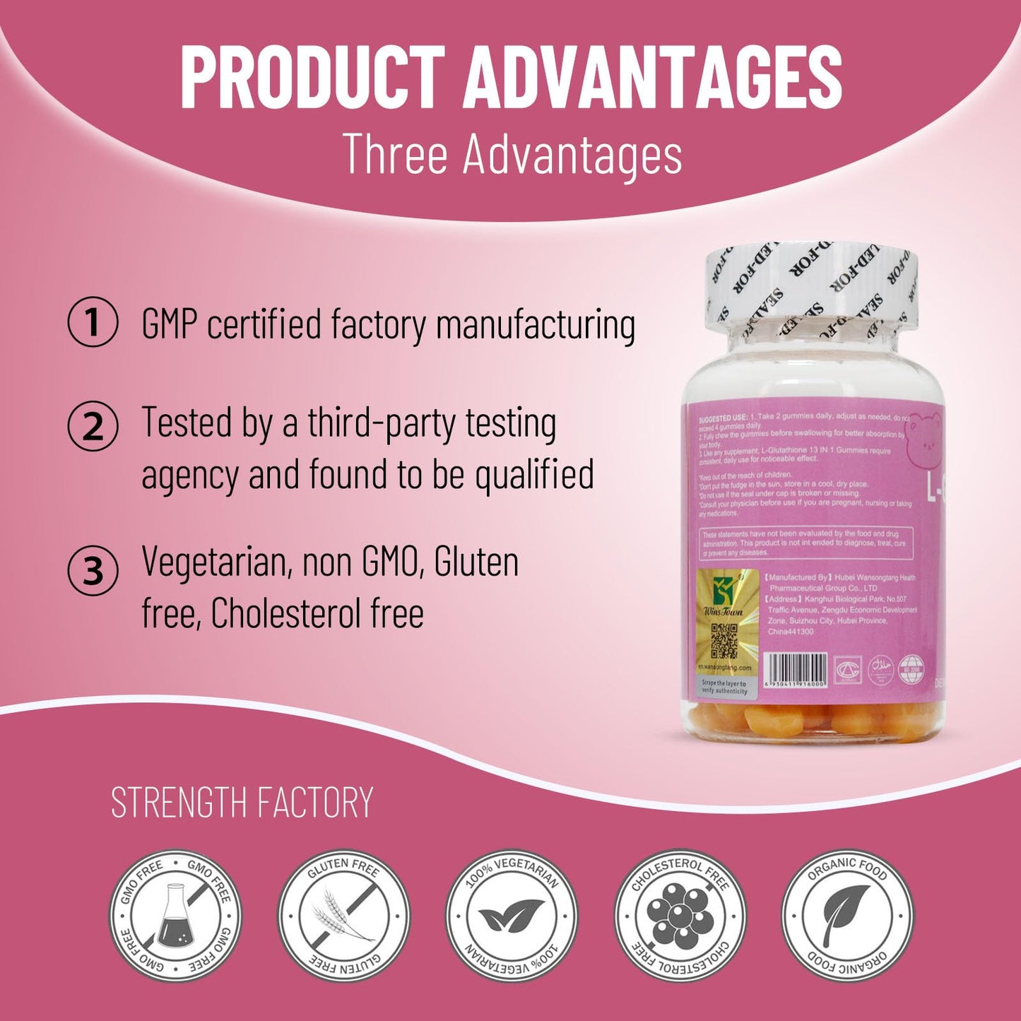 Wins Town L-Glutathione 13 in 1 Gummies 1200mg, 60 Count