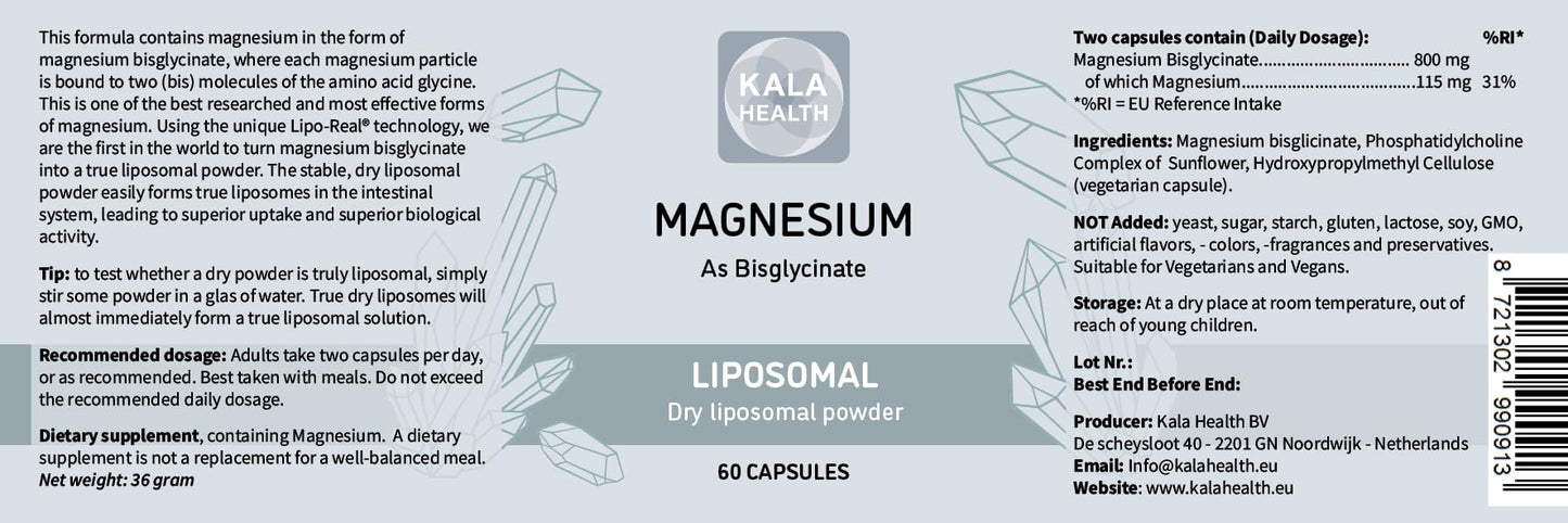 KALA HEALTH Liposomal Magnesium Bisglycinate 500 mg, 60 Capsules