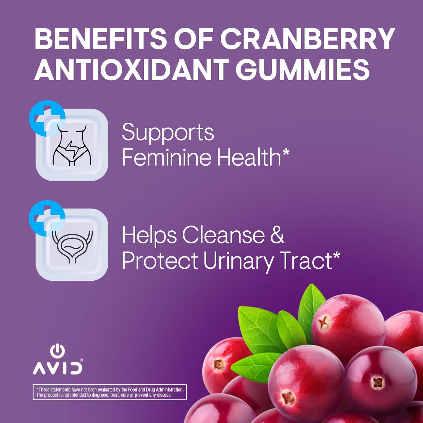 Avid Feminine Health Cranberry Antioxidant Gummies for Women, 60 Count