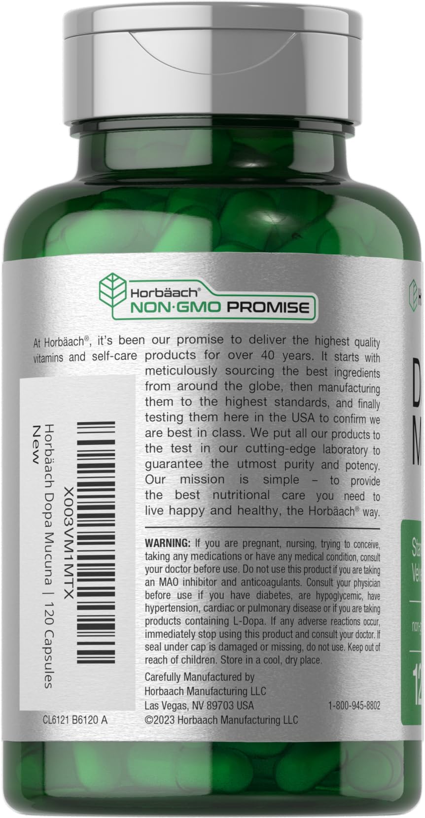Horbäach Dopa Mucuna Supplement Capsules, 120 Count