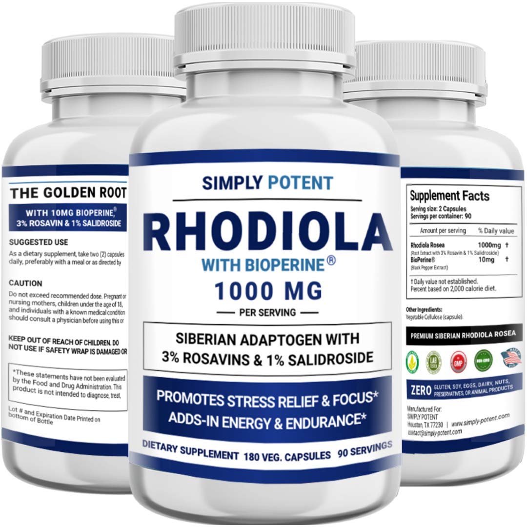 Simply Potent Siberian Rhodiola Rosea 1000mg, 180 Capsules