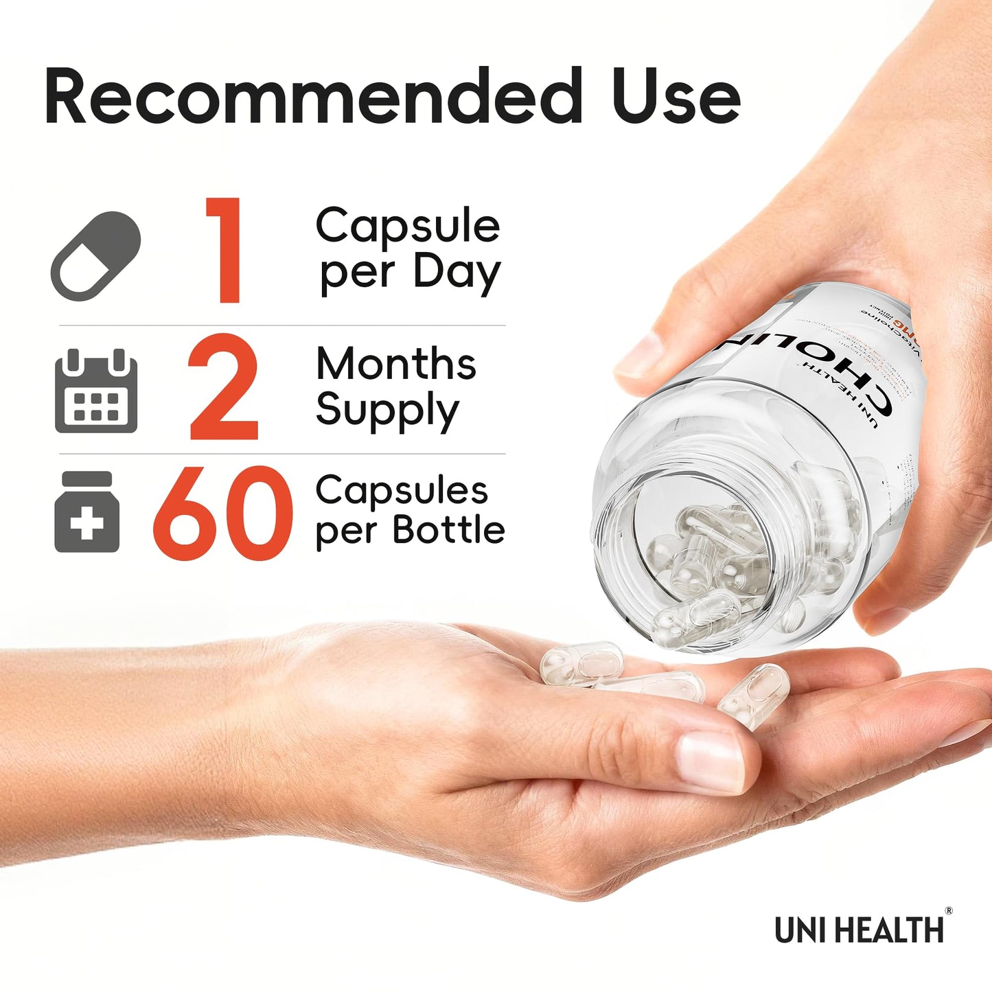 UniHealth Choline 500 mg with VitaCholine, 60 Capsules