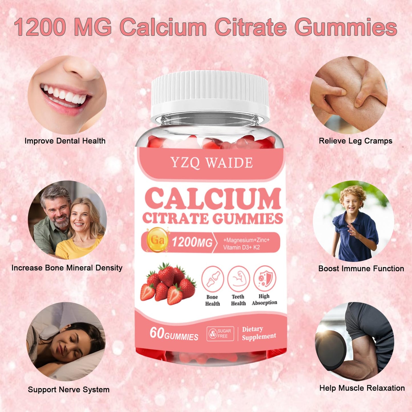 YZQ WAIDE Calcium Citrate Gummies Gummy 60 Count