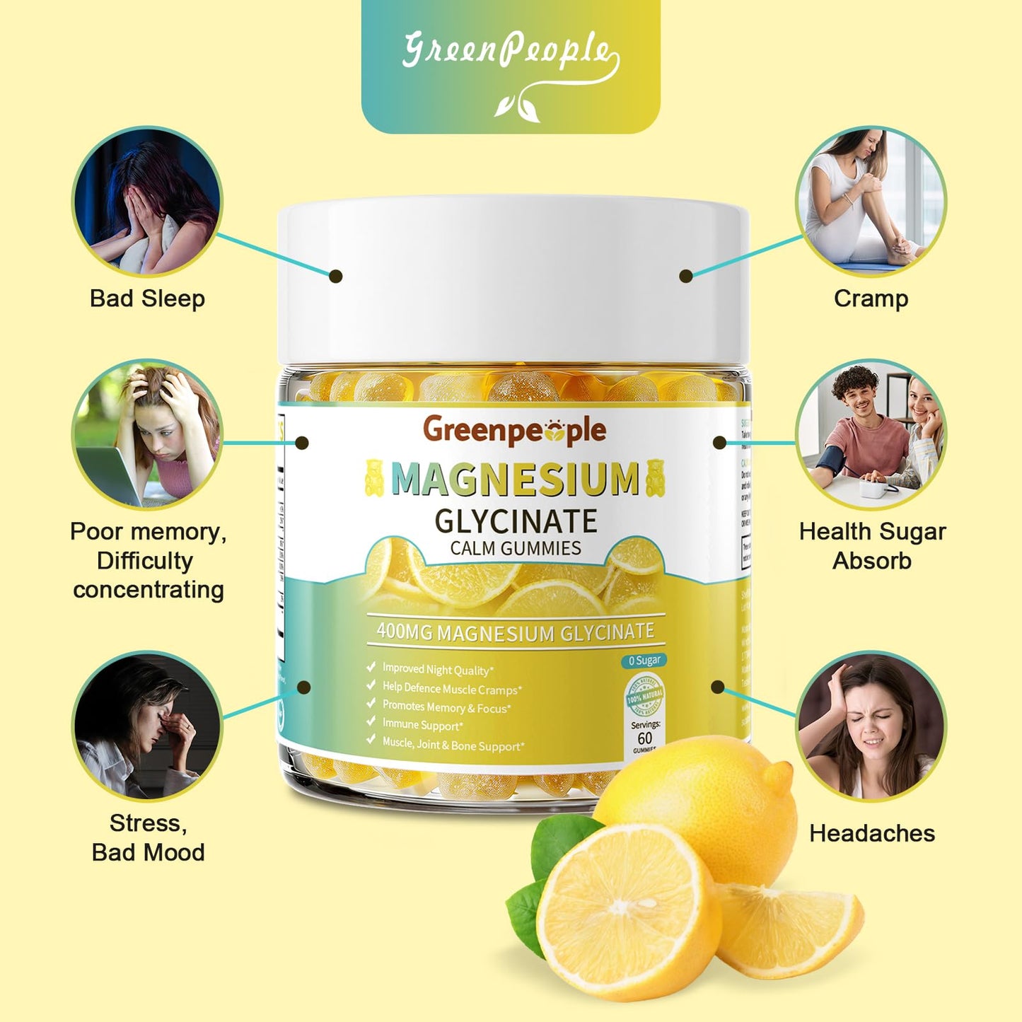 GREENPEOPLE Magnesium Glycinate Gummies 400mg, 120 Gummies