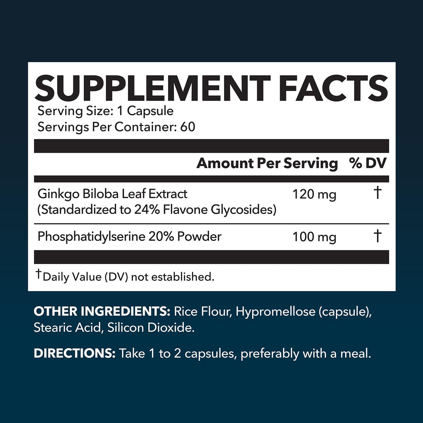 HAVASU NUTRITION Ginkgo Biloba 120mg with Phosphatidylserine Nootropic Supplement Capsules, 60 Count