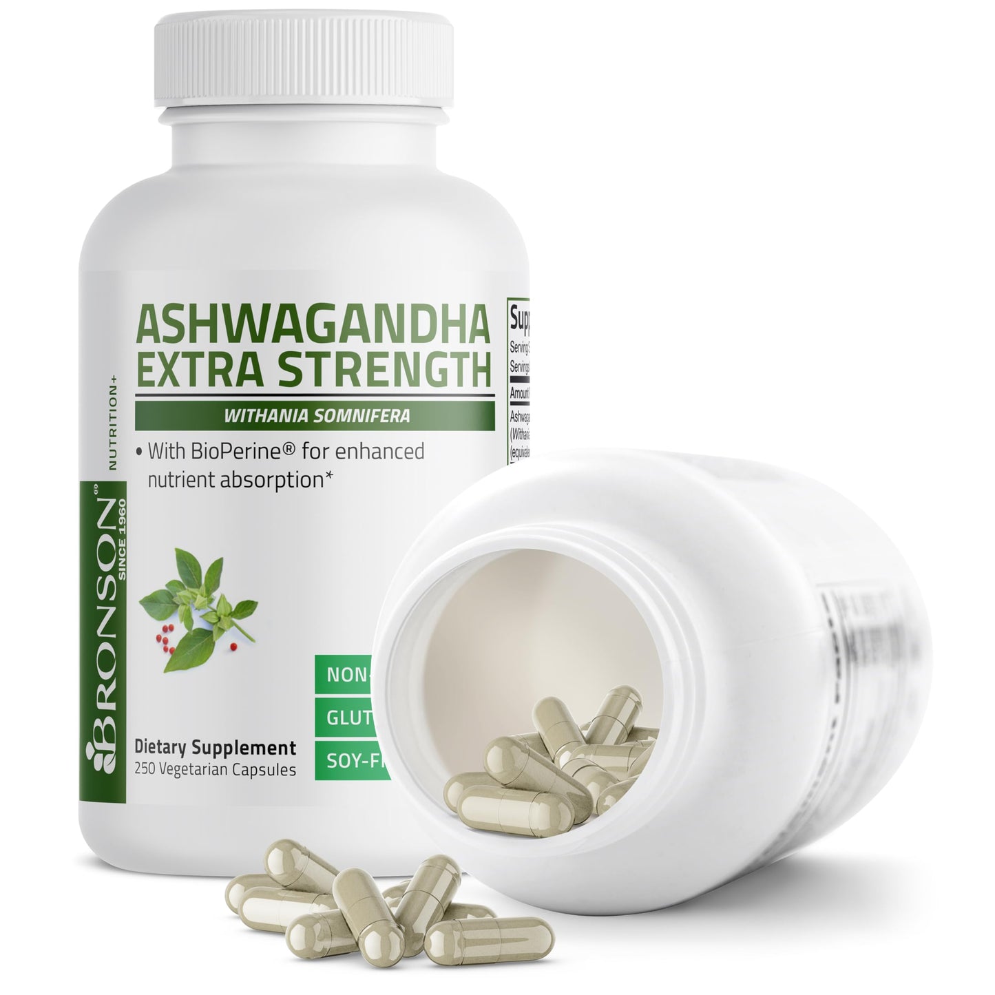 Bronson Ashwagandha Extra Strength Stress & Mood Support with BioPerine Capsules, 250 Count