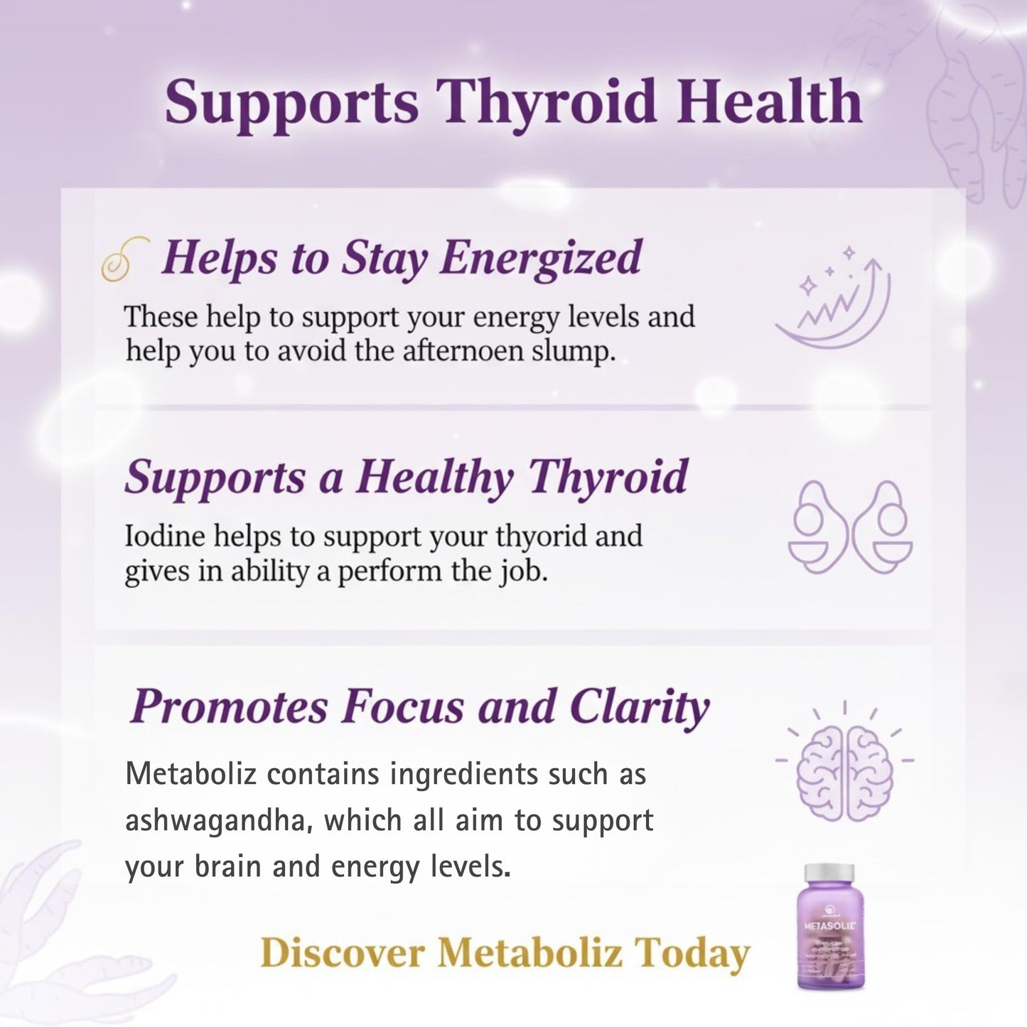 Bloat No More METABOLIZ Metabolism Booster for Women, Thyroid Support Supplement with Selenium, Iodine, B12 & Zinc, 60 Capsules