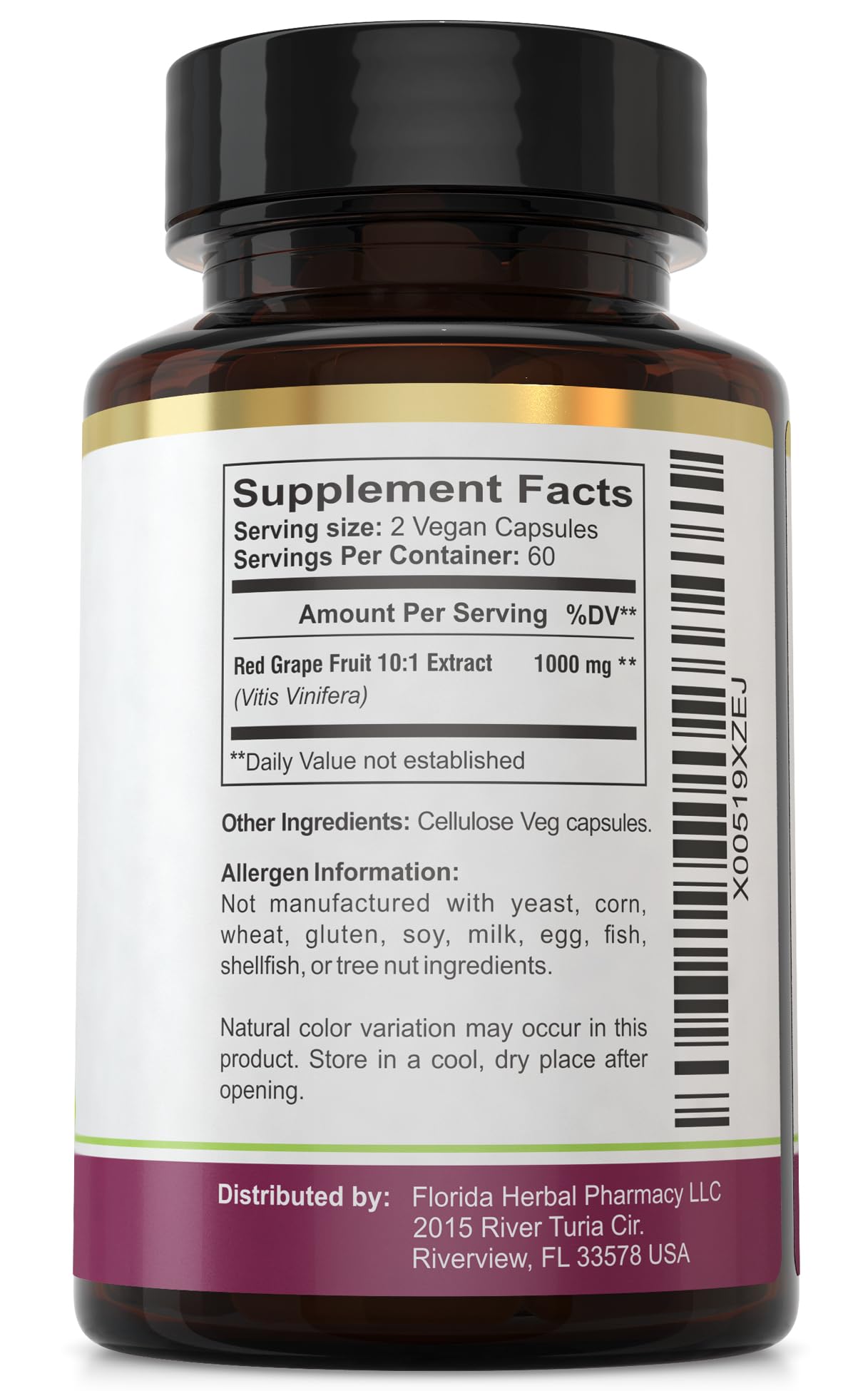 Florida Herbal Pharmacy Red Grape Extract Supplement 10:1 120 Capsules