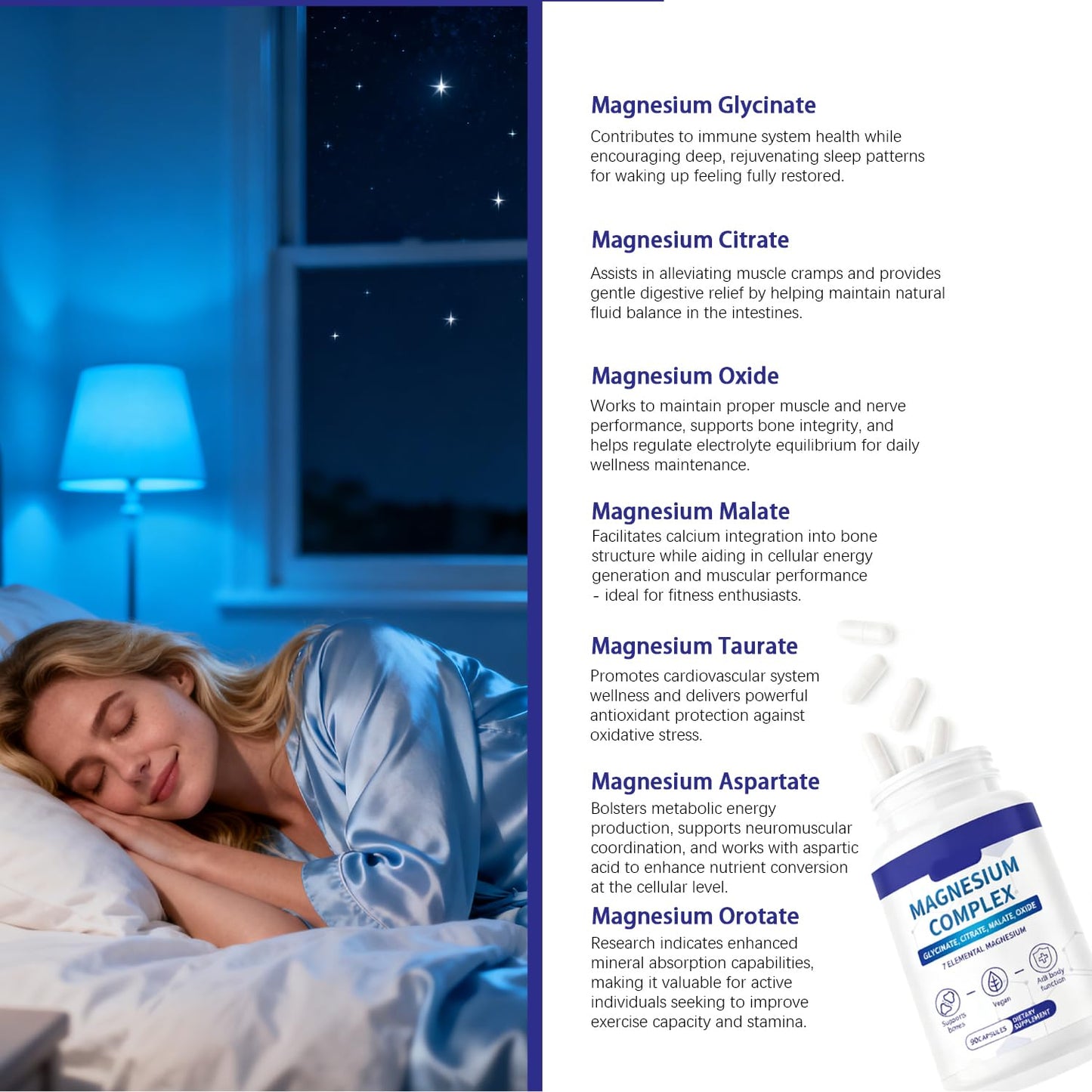 SERSANVE Magnesium Complex 7 Elemental Supplement 1000mg Glycinate, Citrate, Malate for Easy Absorption, Vegan Non-GMO, 90 Capsules