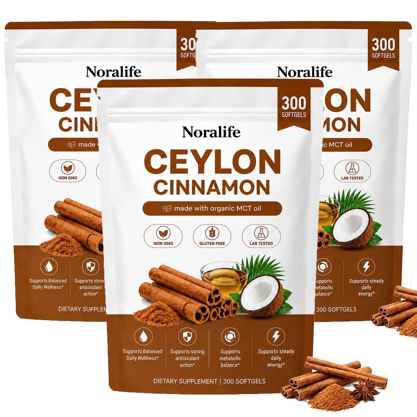 Yuki Growth Noralife Ceylon Cinnamon, Premium Organic MCT Oil Softgels Capsule, 1 Count