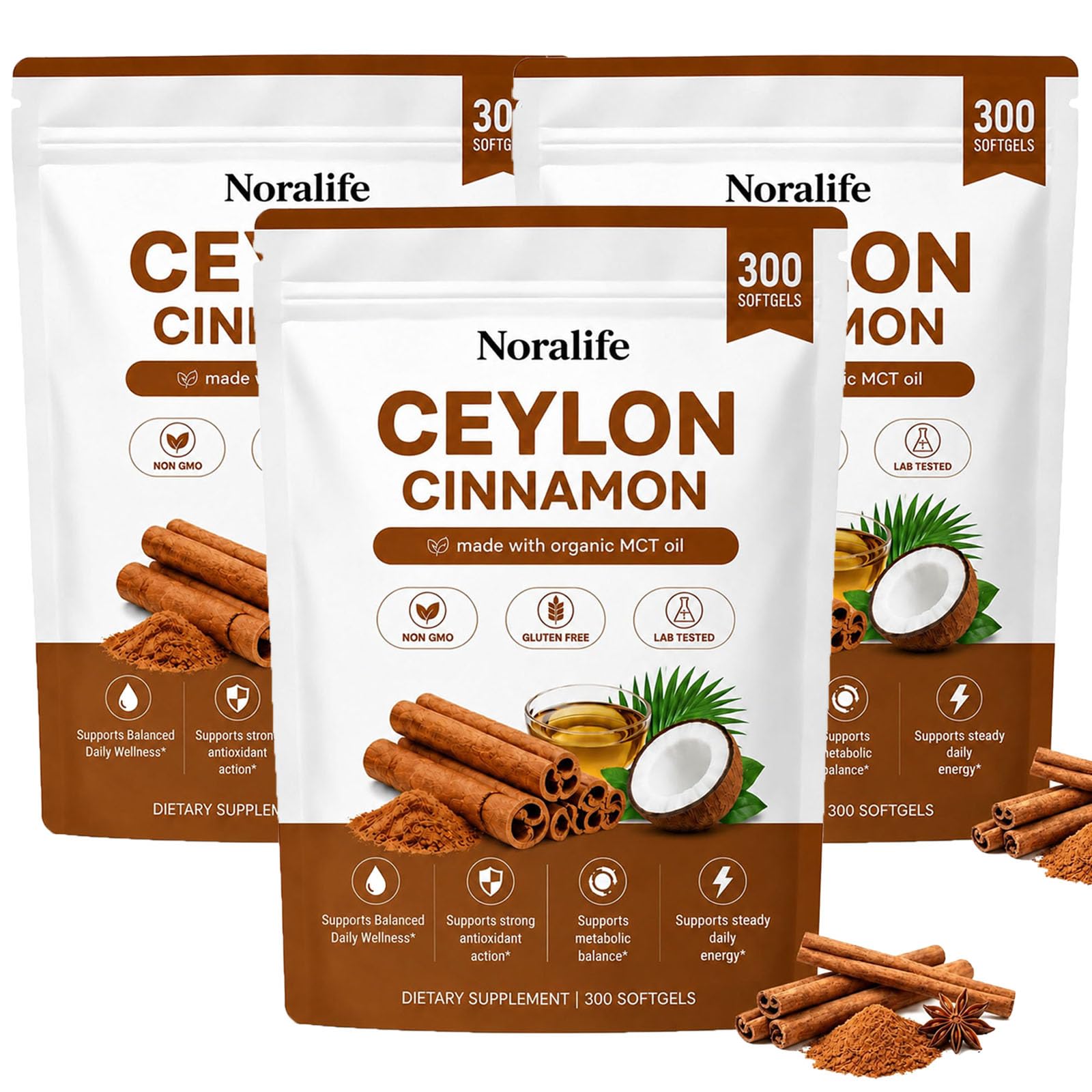 Yuki Growth Noralife Ceylon Cinnamon, Premium Organic MCT Oil Softgels Capsule, 1 Count