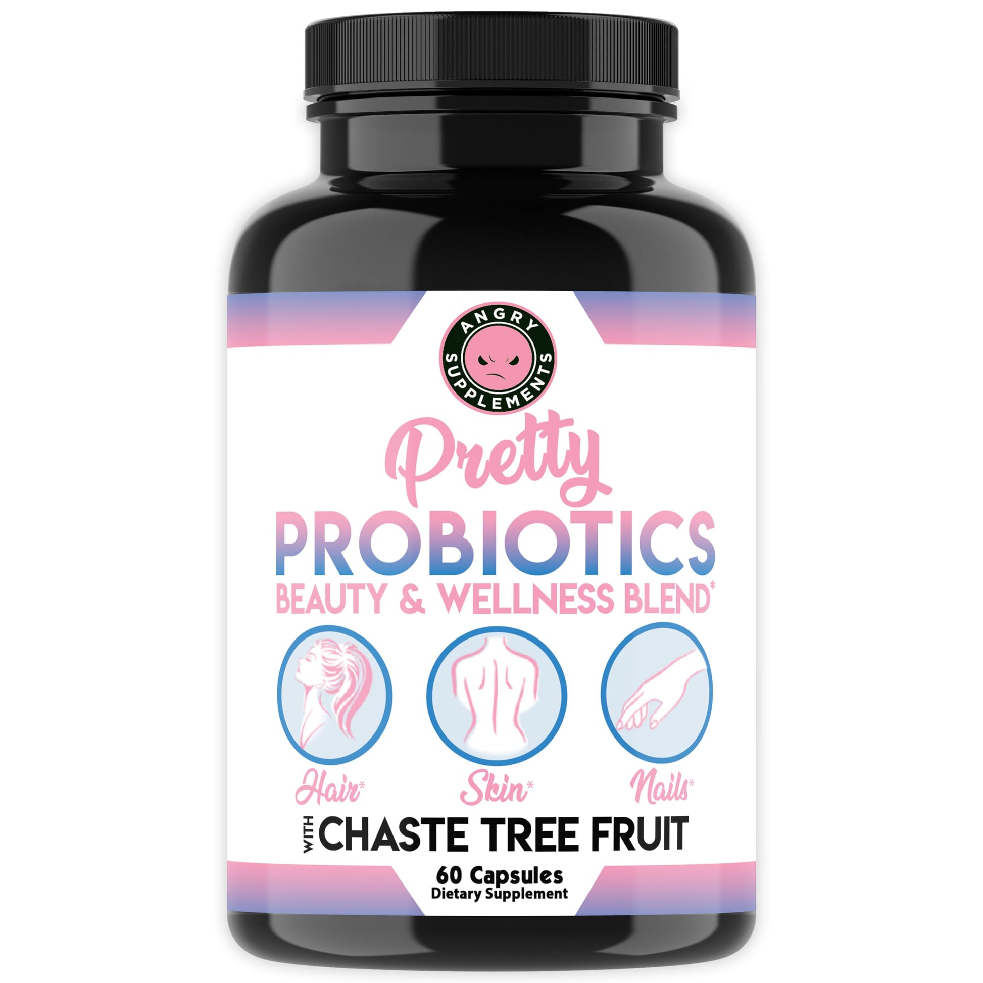Angry Supplements Pretty Probiotics for Women – Beauty & Wellness Blend for Hair, Skin, Nails & Gut Health Capsules 60 Count