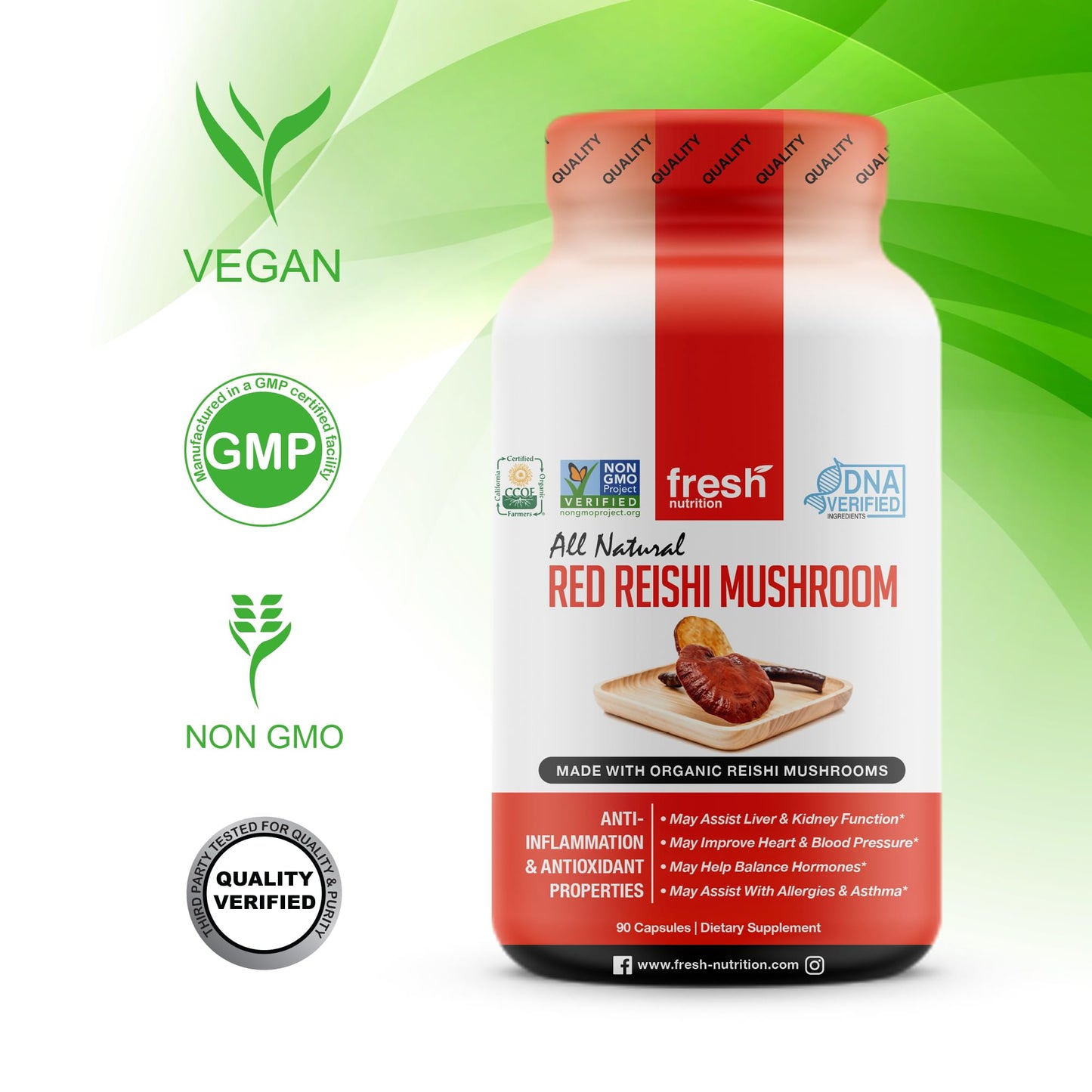 Fresh Nutrition Organic Reishi Mushroom Capsules 90 Capsules