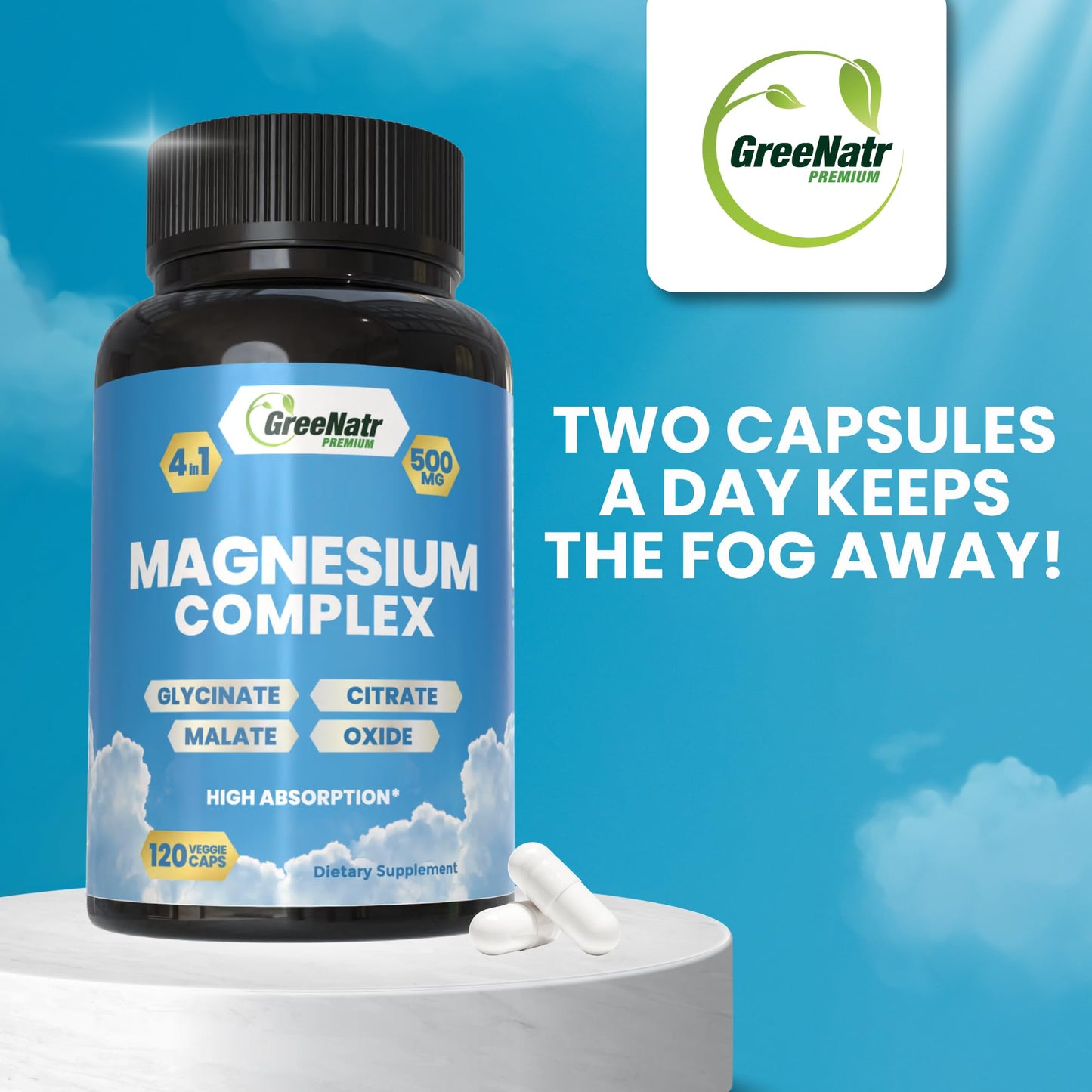 GreeNatr Magnesium Supplement 120 Capsules