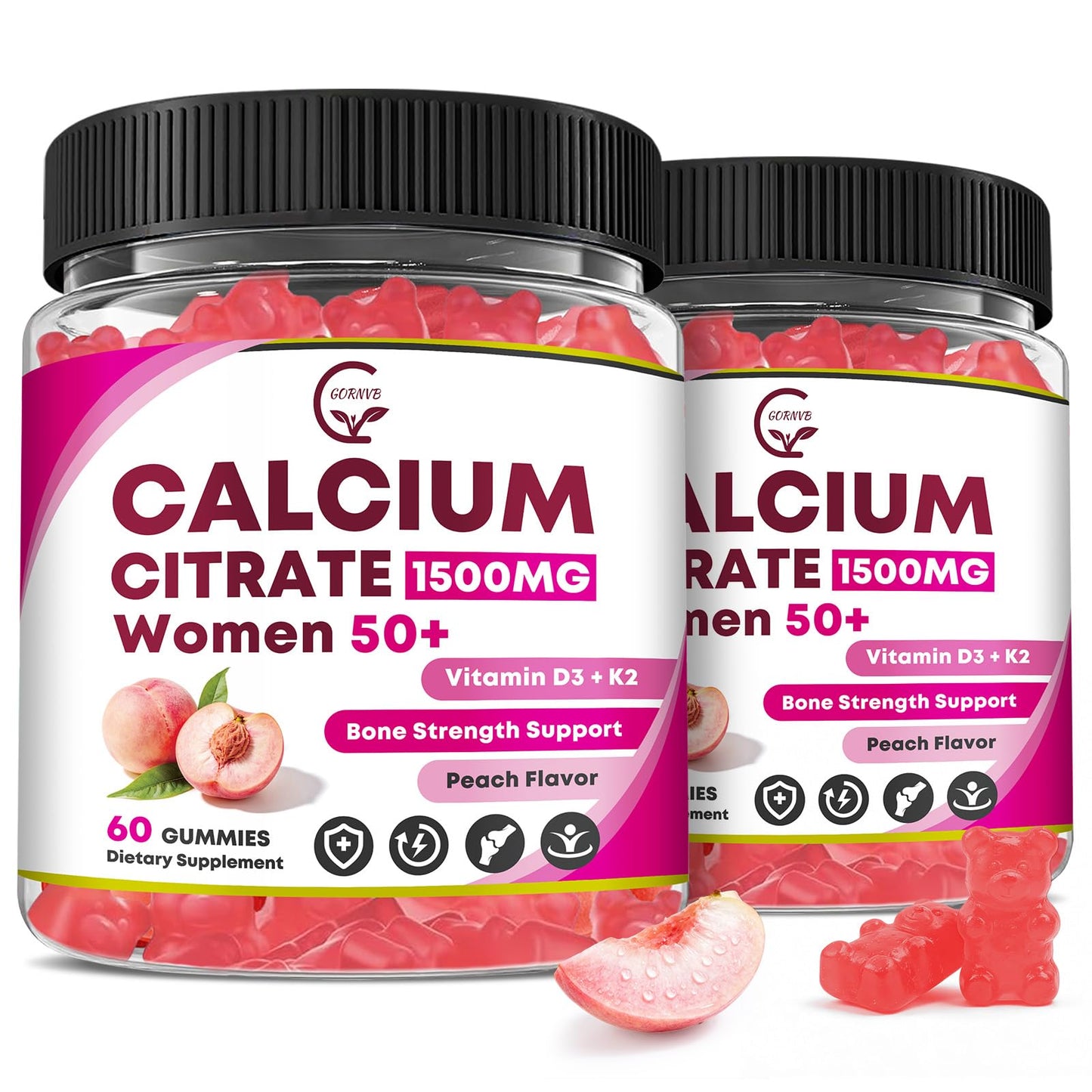 GORNVB Calcium Citrate 1500 mg with Vitamin D3 Gummies, 120 Count