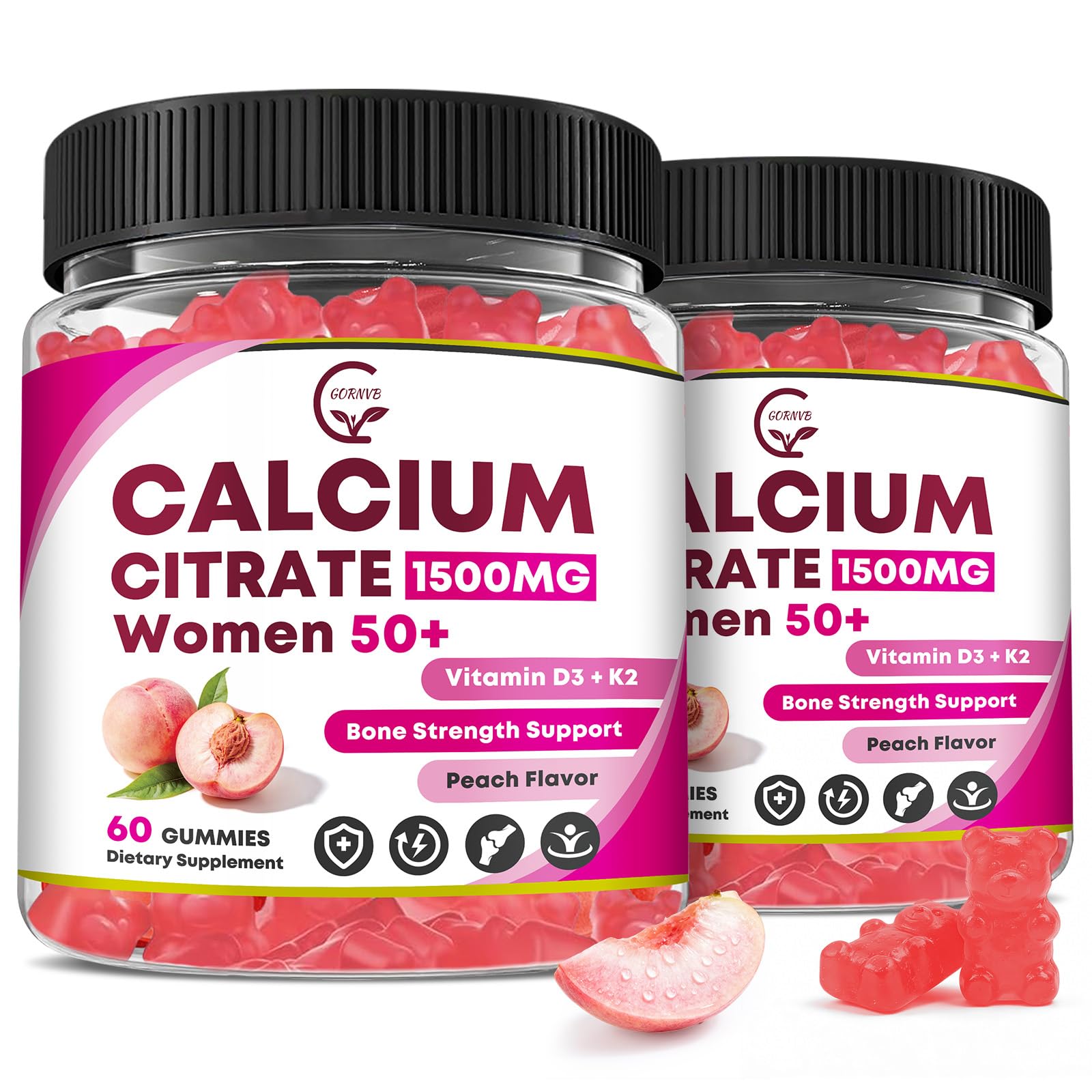 GORNVB Calcium Citrate 1500 mg with Vitamin D3 Gummies, 120 Count