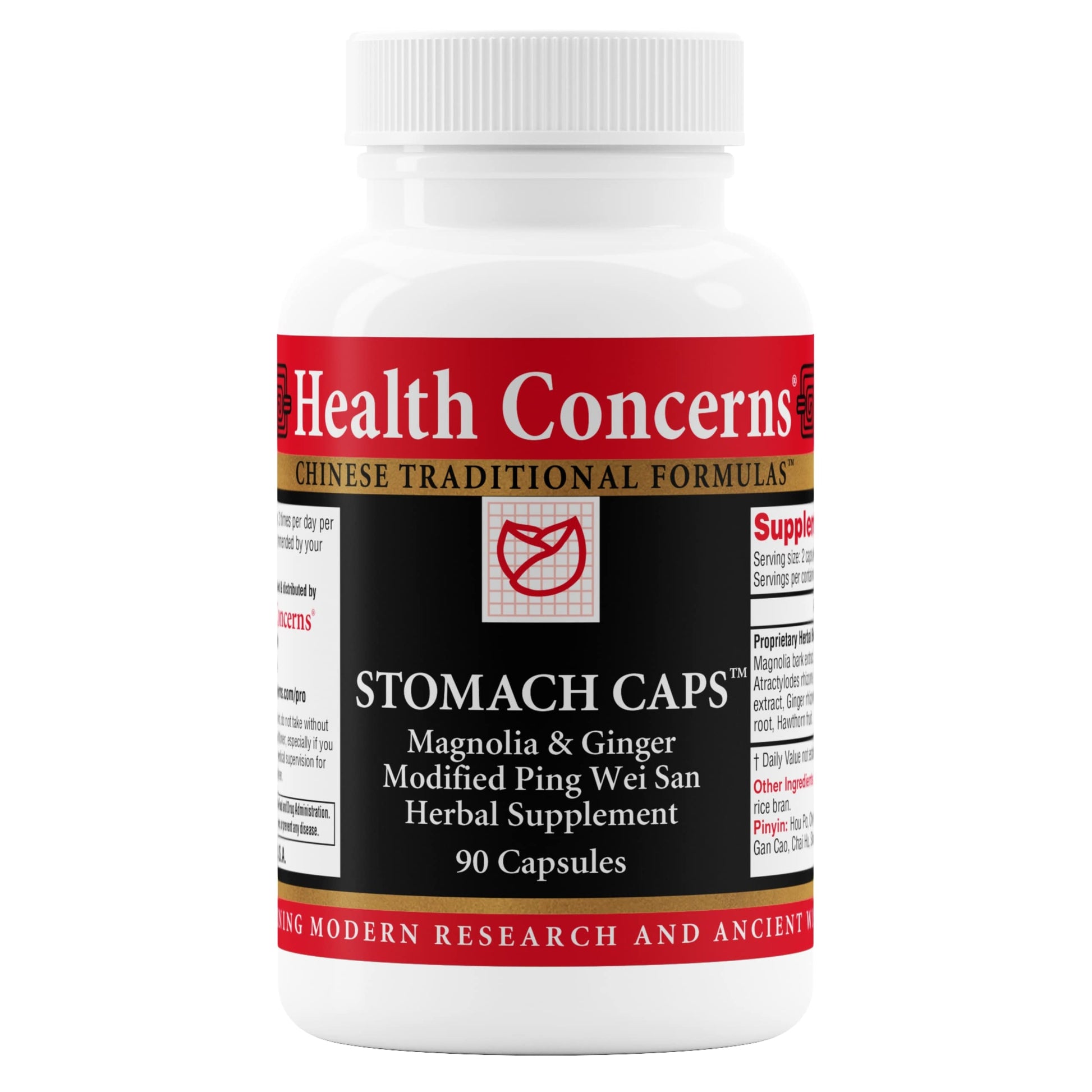 Health Concerns Stomach Caps – Digestive Support & Gut Health – Bloating & Gas Relief – Ginger & Magnolia Bark Chinese Herbal Supplement for Men & Women – Modified Ping Wei San 90 Capsules