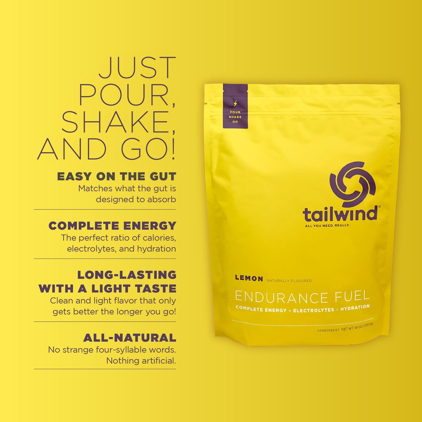 Tailwind Nutrition Endurance Fuel Powder, Lemon, 48 Servings
