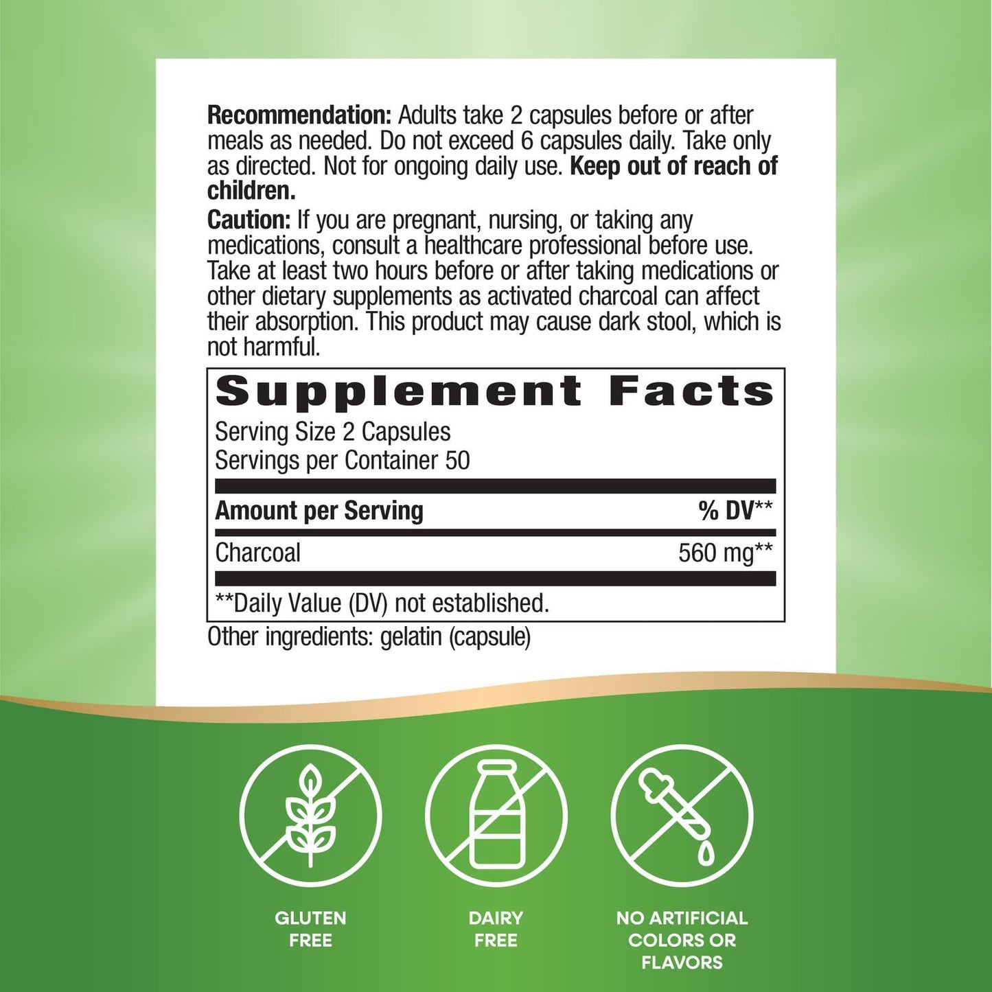 Nature's Way Activated Charcoal Supplement Capsules 100
