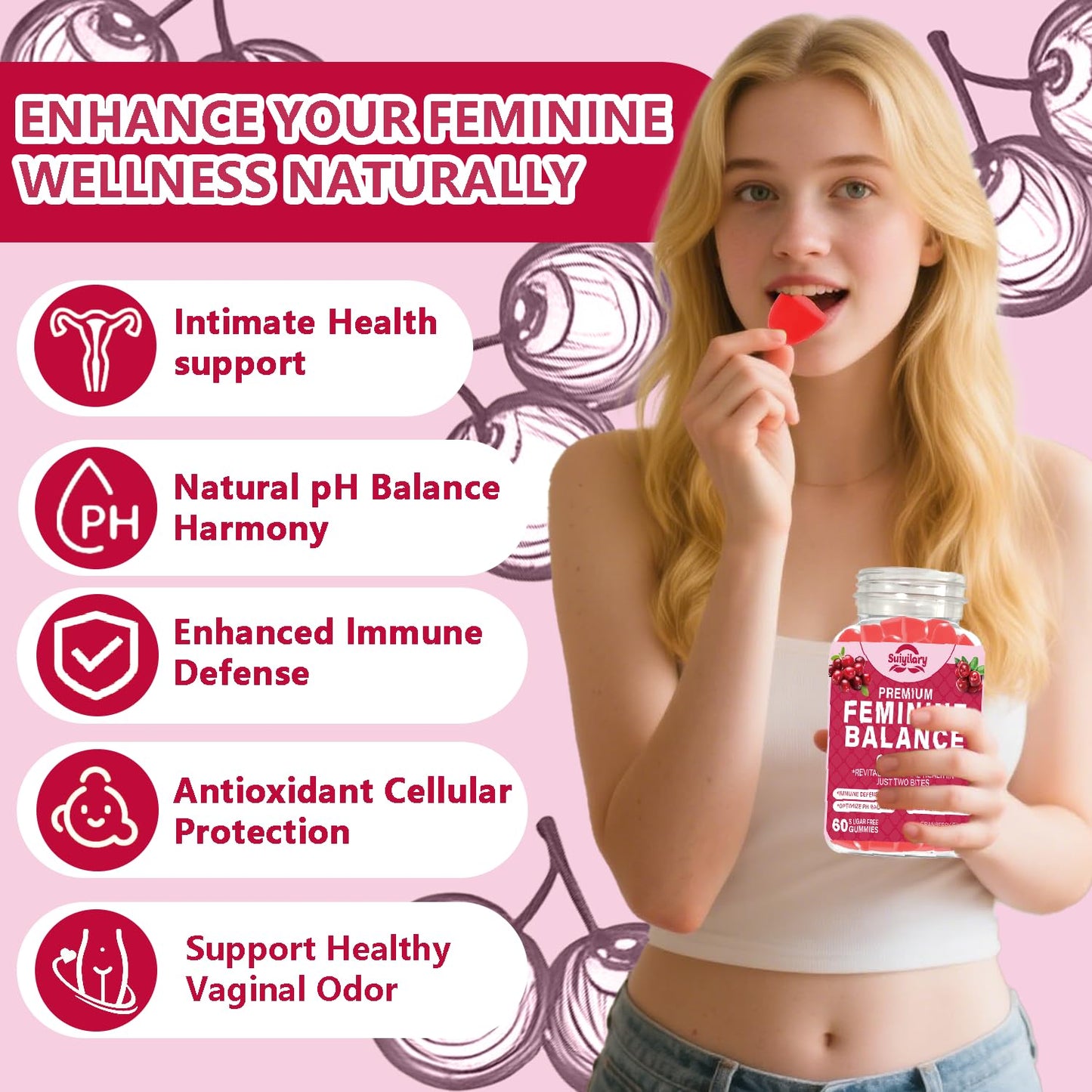 Suiyilary Feminine Probiotics Gummy Cranberry 60 Count