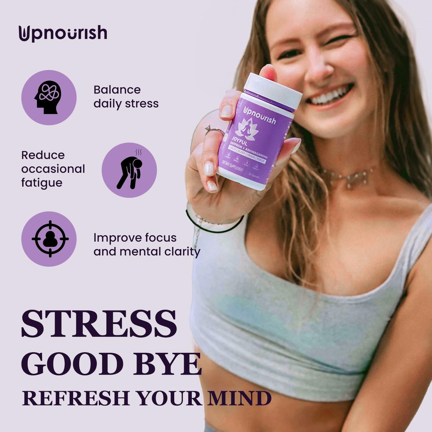 UpNourish Organic Ashwagandha Saffron with Probiotics, 30 Capsules