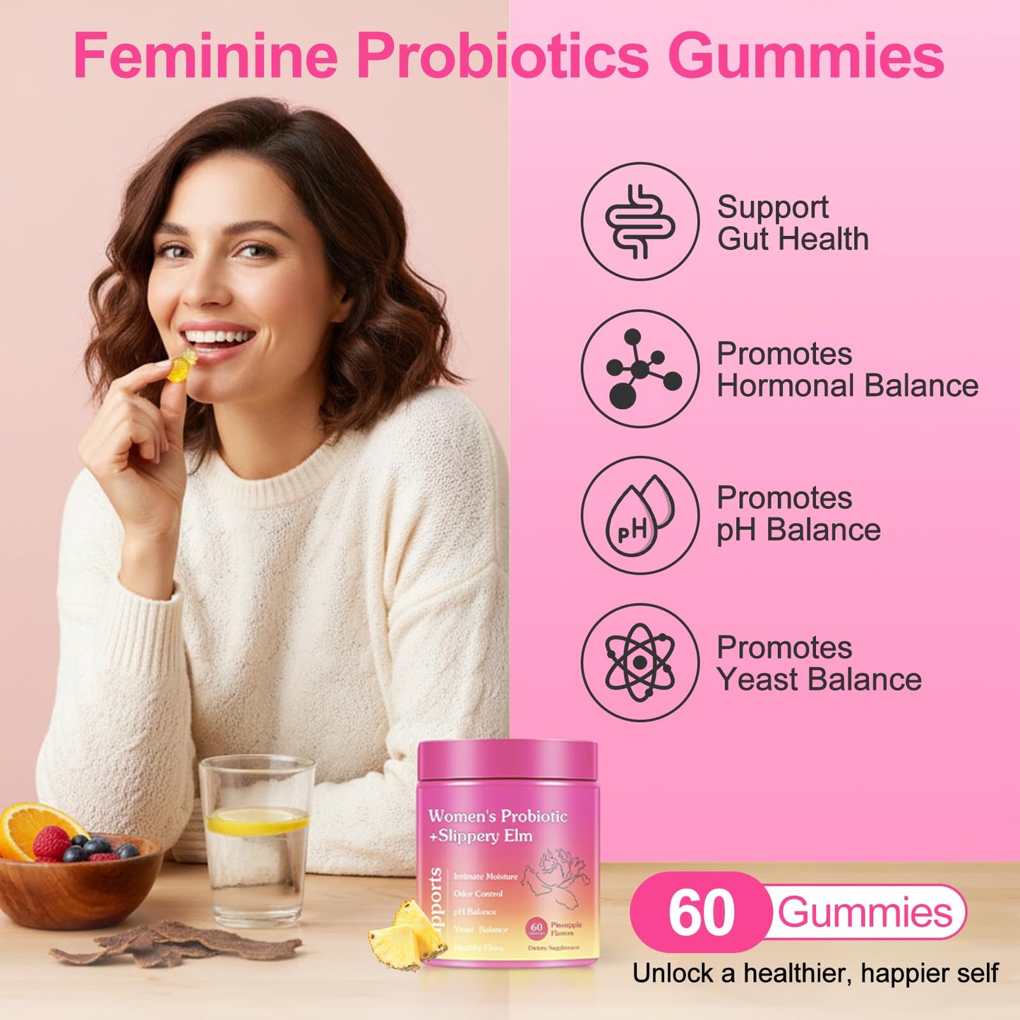Craftmetal Her Juicy Feminine Probiotic Gummies for Women, 60 Count
