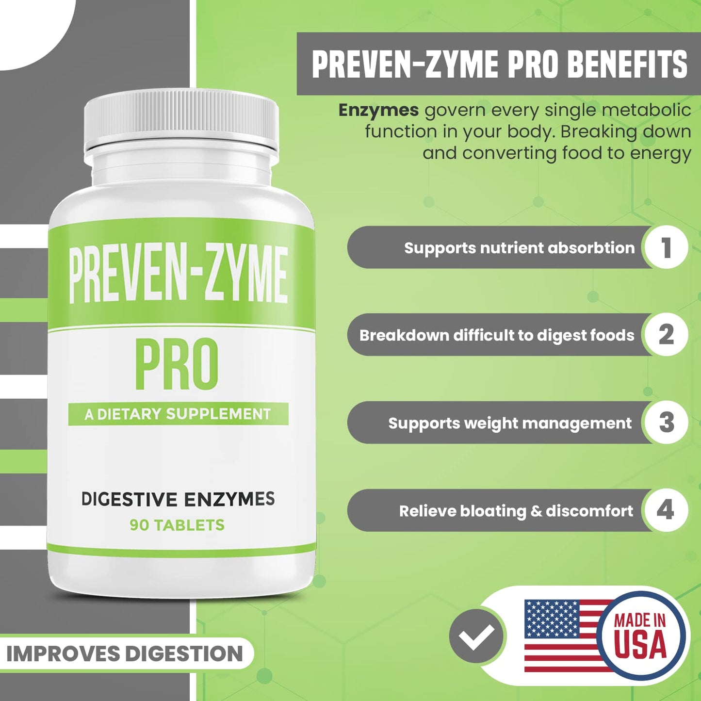 ES Global Brands Prevenzyme Pro Digestive Enzyme Supplement Tablet 90