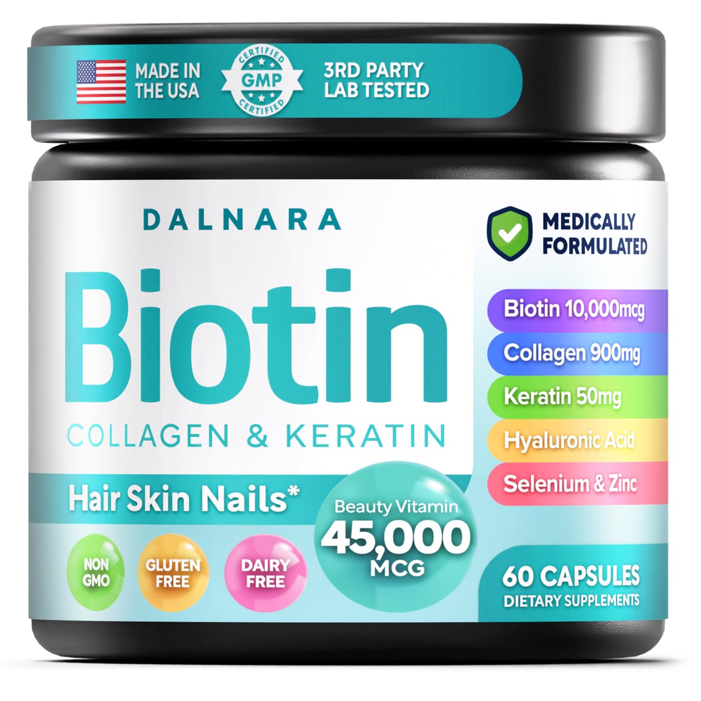 Dalnara Biotin Collagen Keratin Hair Skin & Nails Vitamin - 60 Capsules
