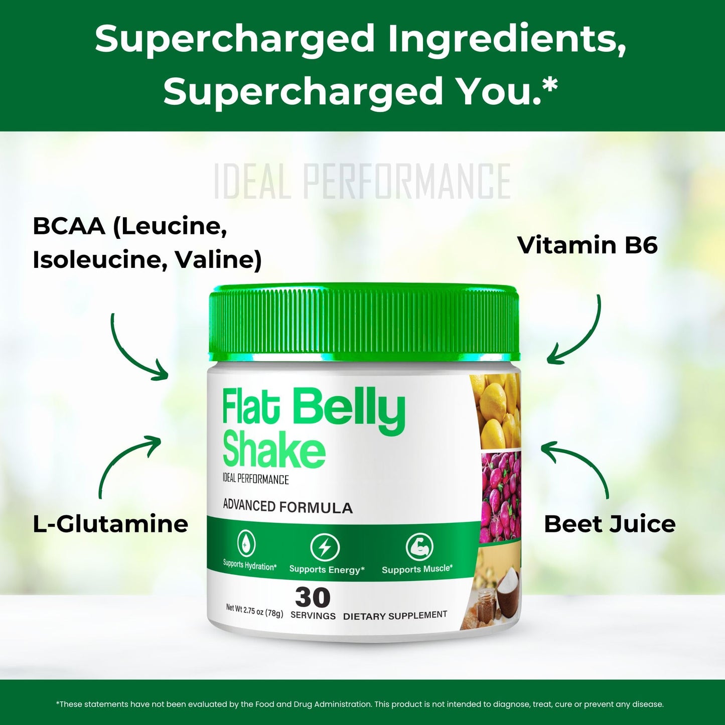 Ideal Performance Flat Belly Shake Powder, 2 oz