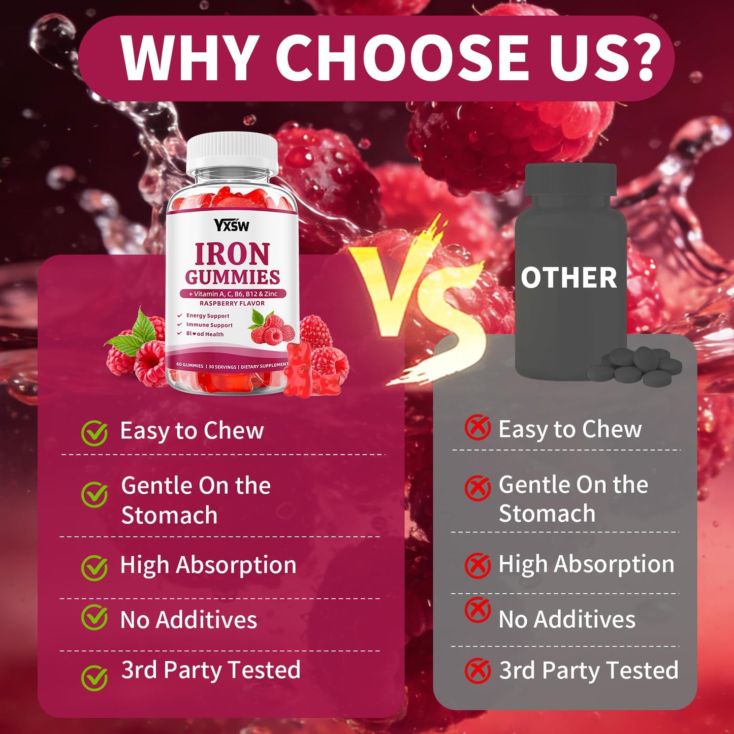 YXSW Iron Gummies for Women & Men, Gummy, 120 Count
