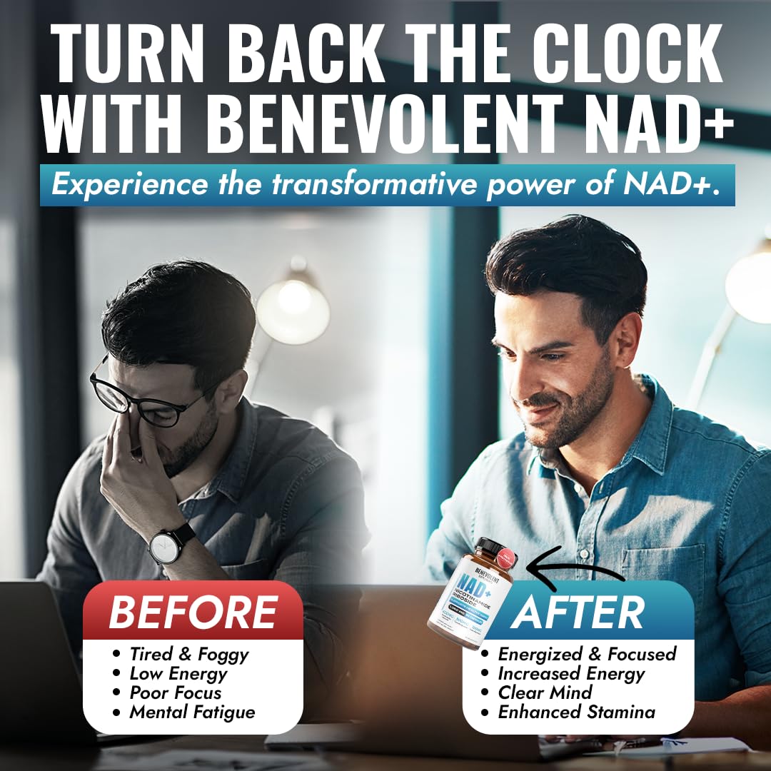 Benevolent Nourishment NAD+ Supplement for Women & Men 1050mg per Serving Capsule 90 Count
