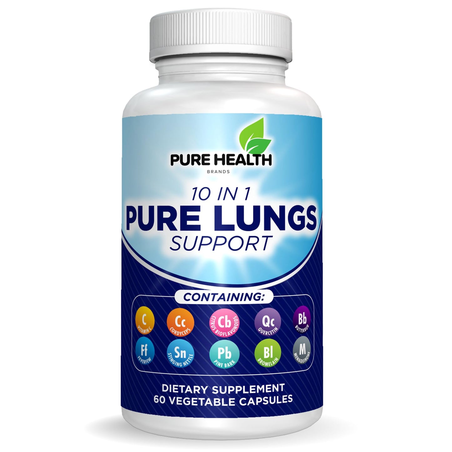 Pure Health Brands Pure Lungs Support 10-in-1 Lung Cleanse & Detox Supplement Capsules, 60 Count