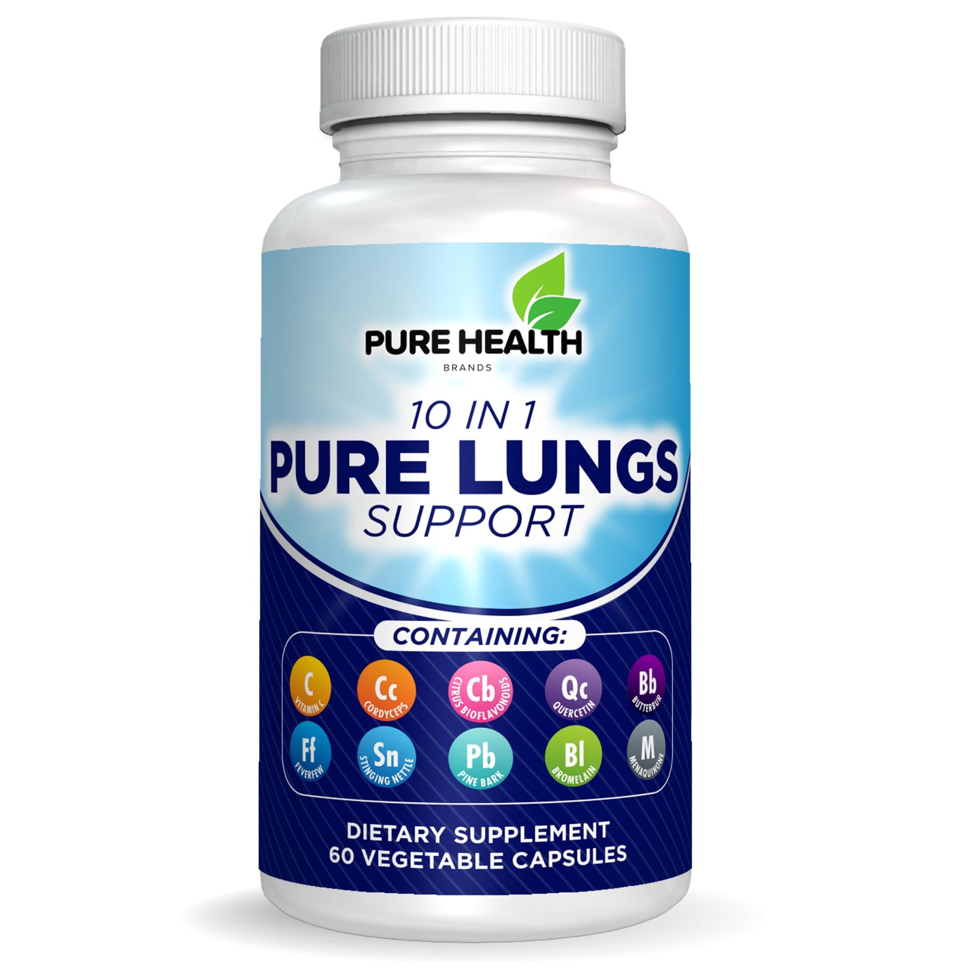 Pure Health Brands Pure Lungs Support 10-in-1 Lung Cleanse & Detox Supplement Capsules, 60 Count