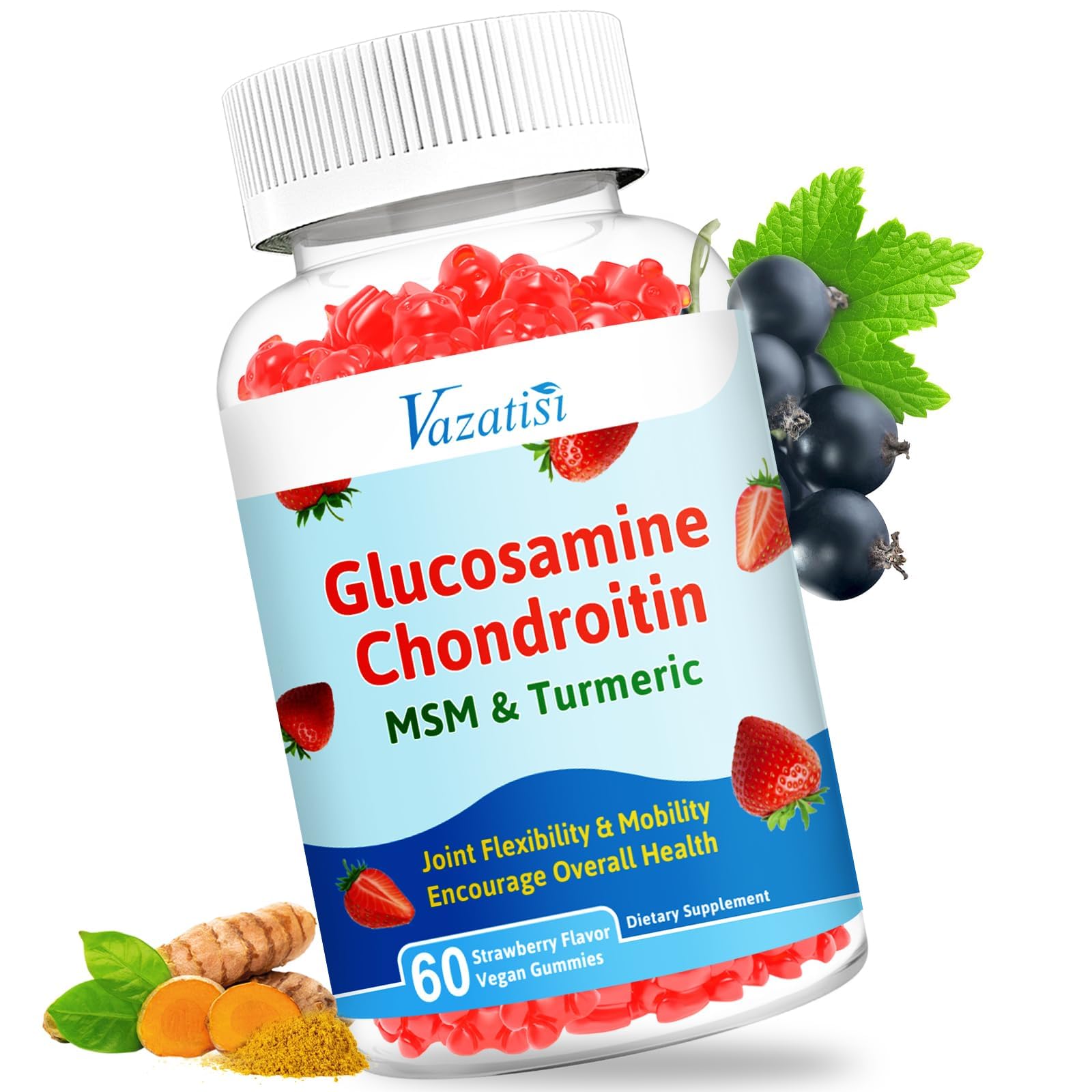Vazatisi Glucosamine Chondroitin Gummies with Turmeric & MSM, Boswellia - Joint Support & Cartilage Health - 60 Gummies