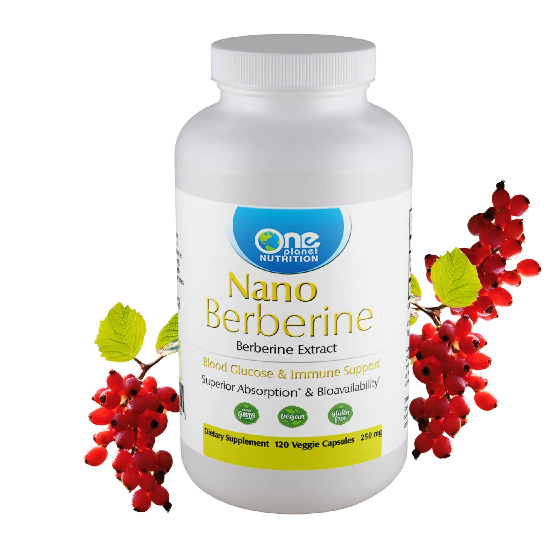One Planet Nutrition Nano Berberine 250 mg Veggie Capsules, 120 Capsules