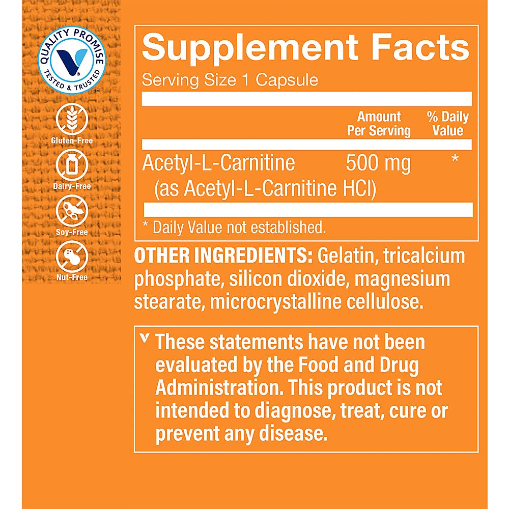 The Vitamin Shoppe Acetyl-L-Carnitine 500mg Capsule, 60 Capsules