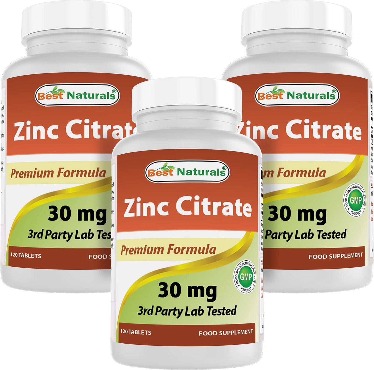 Best Naturals Zinc 30mg Supplements (as Zinc Citrate) Tablets, 120 Tablets