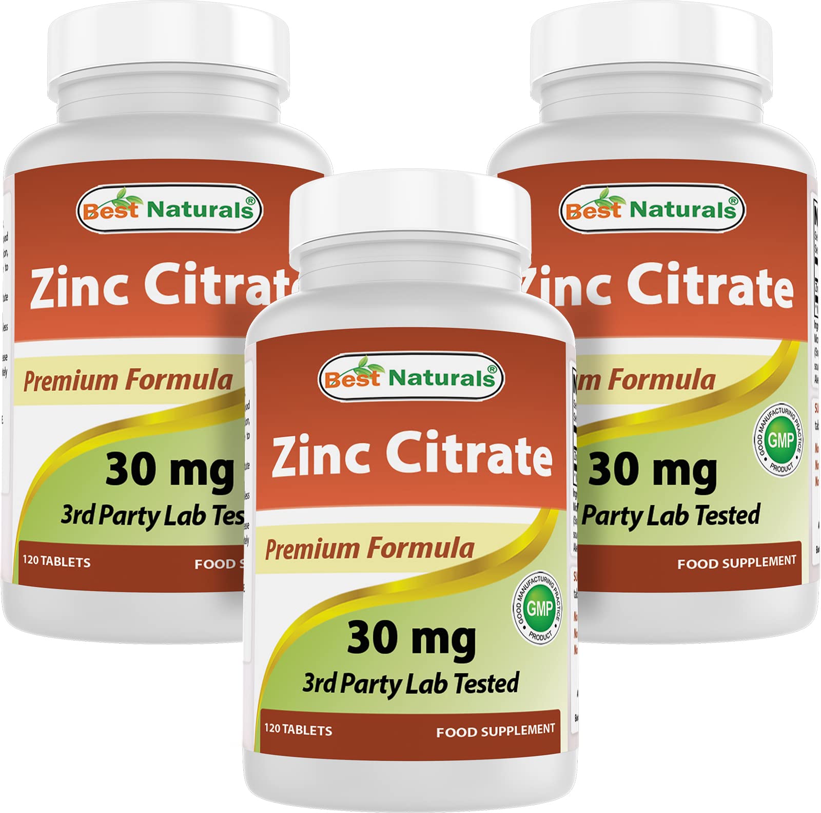 Best Naturals Zinc 30mg Supplements (as Zinc Citrate) Tablets, 120 Tablets