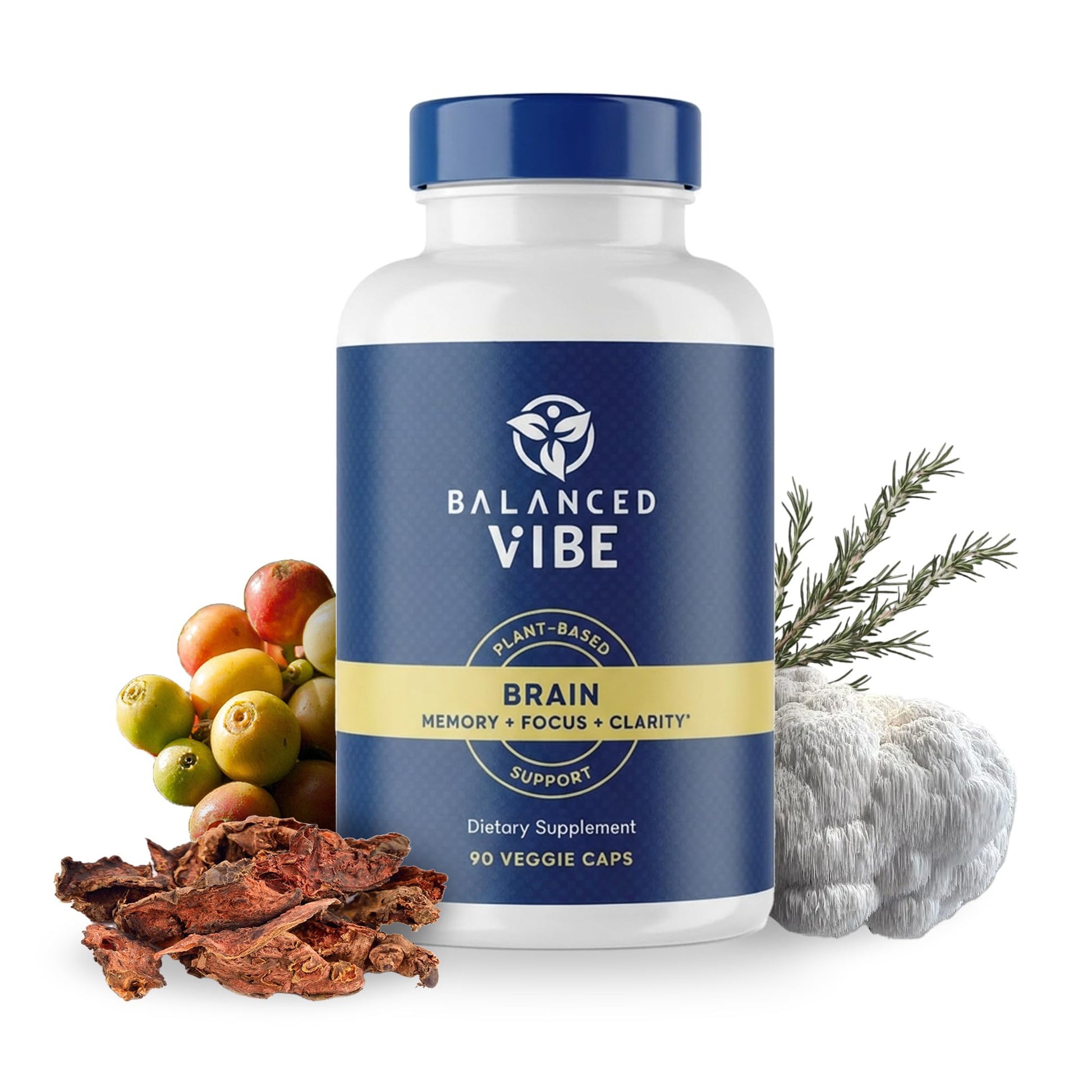 Balanced Vibe Brain Supplement 8 in 1 with Lion's Mane, Bacopa, Rhodiola, Ginkgo Capsules, 90 Capsules