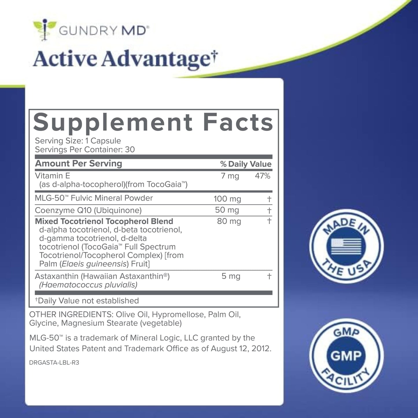 Gundry MD Active Advantage Astaxanthin and CoQ10 Supplement to Support Energy, Strength and Metabolism Capsule, 30 Count