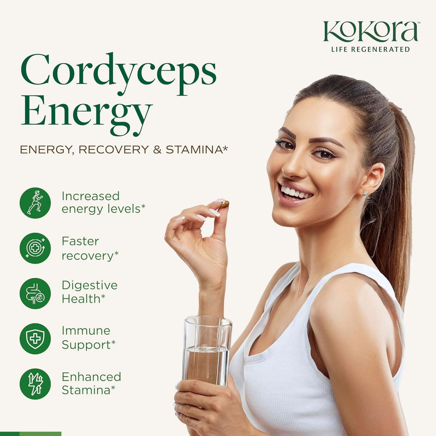 kokora Cordyceps Energy Organic Adaptogenic Mushroom Supplement Capsule 60 Capsules