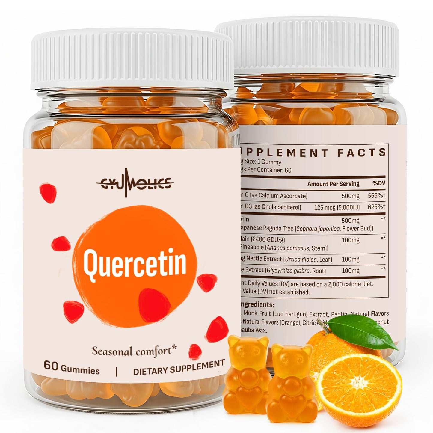 Gyumolics Quercetin 500mg Gummies for Kids with Bromelain, Vitamin C & D3, Stinging Nettle & Licorice, Seasonal Balance & Body Defenses, Vegan, 120 Gummies