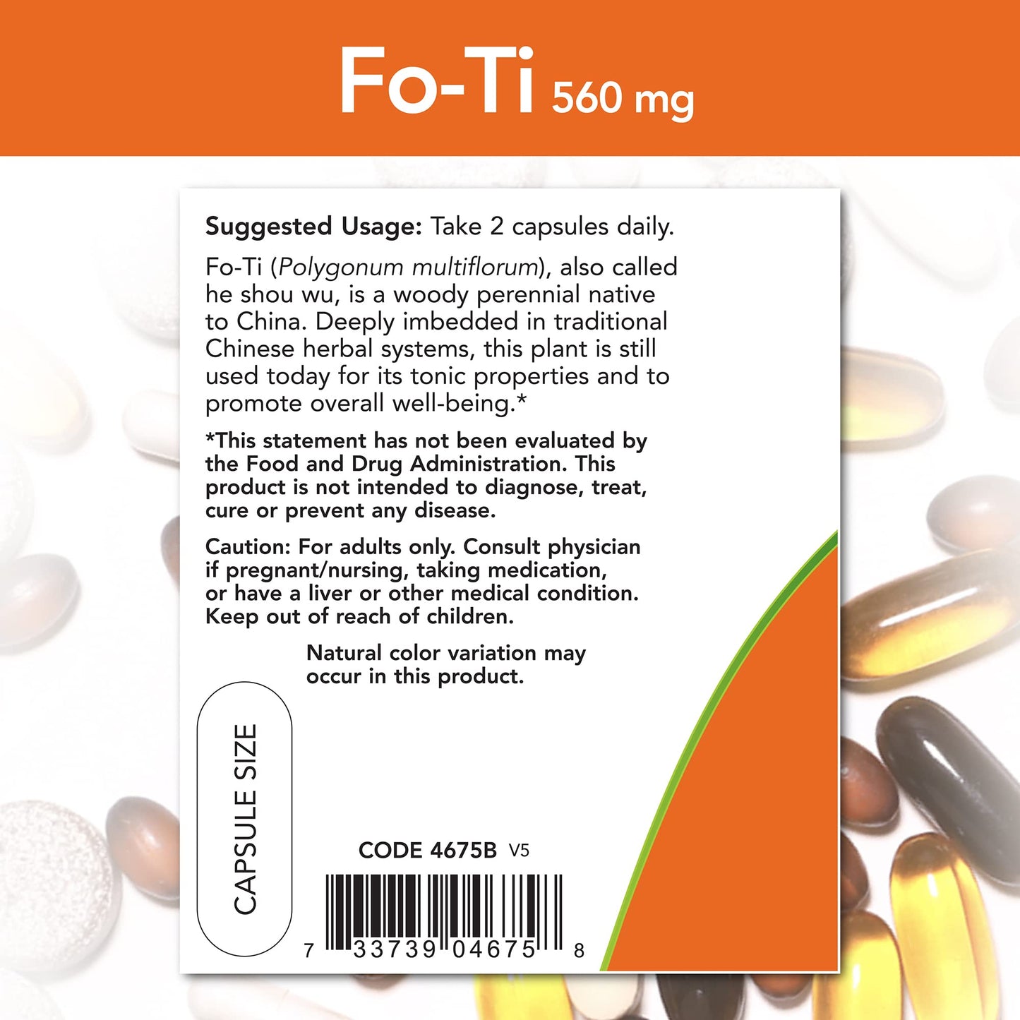 NOW Foods Fo-Ti Ho Shou Wu 560mg Capsule, 300 Count