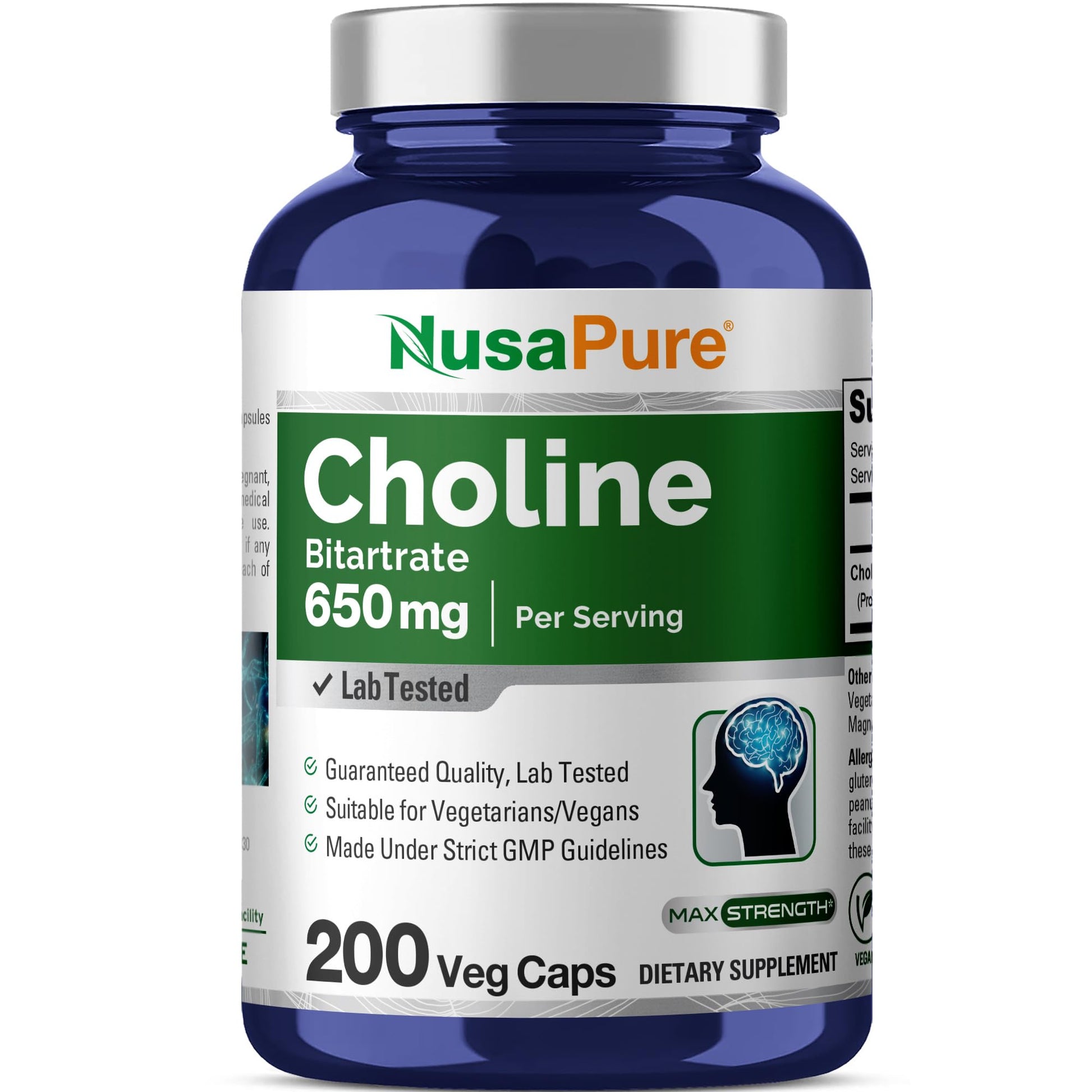 NusaPure Choline Bitartrate Capsule, 650 mg, 200 Capsules