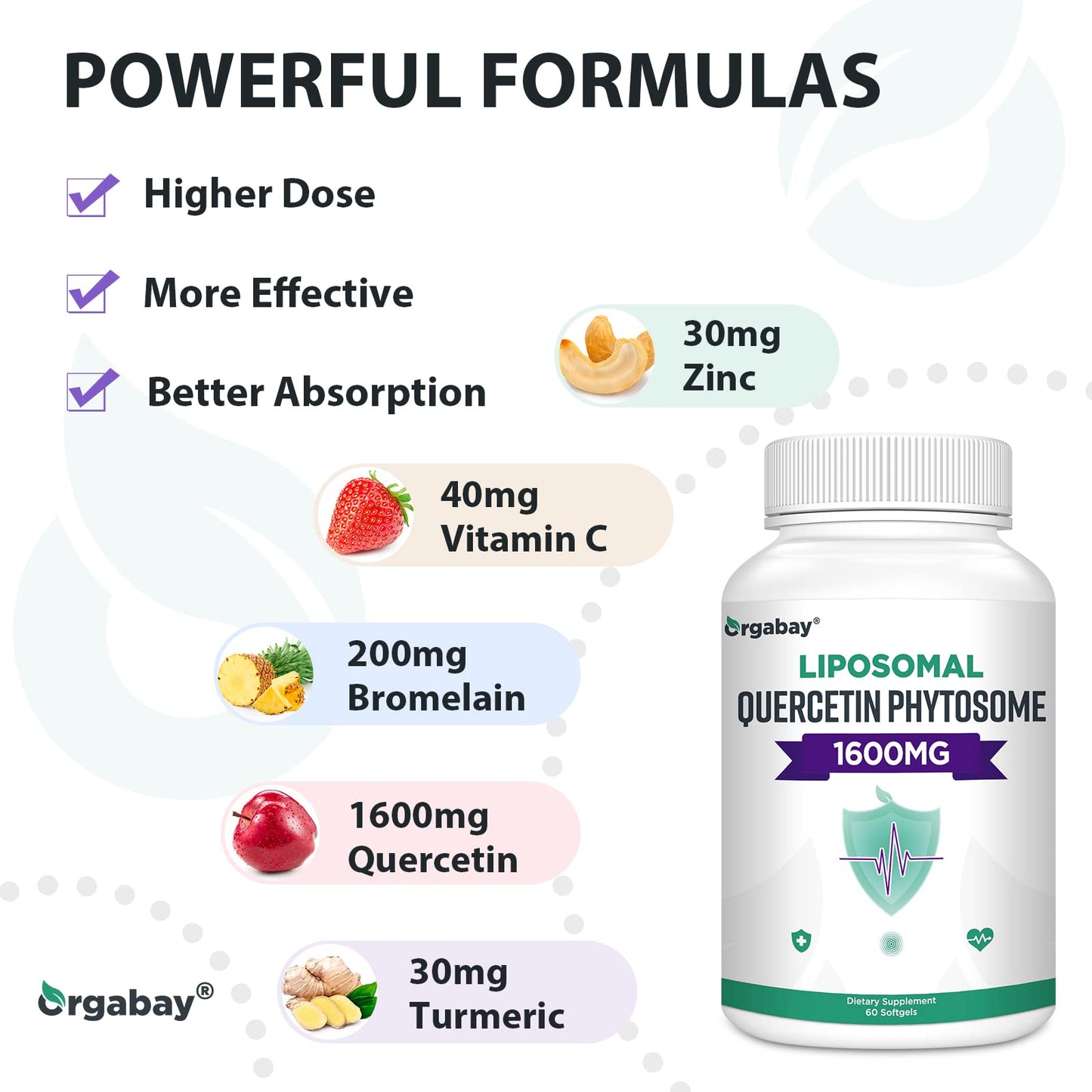 Orgabay Liposomal Quercetin Phytosome 1600 mg Softgels, 360 Softgels