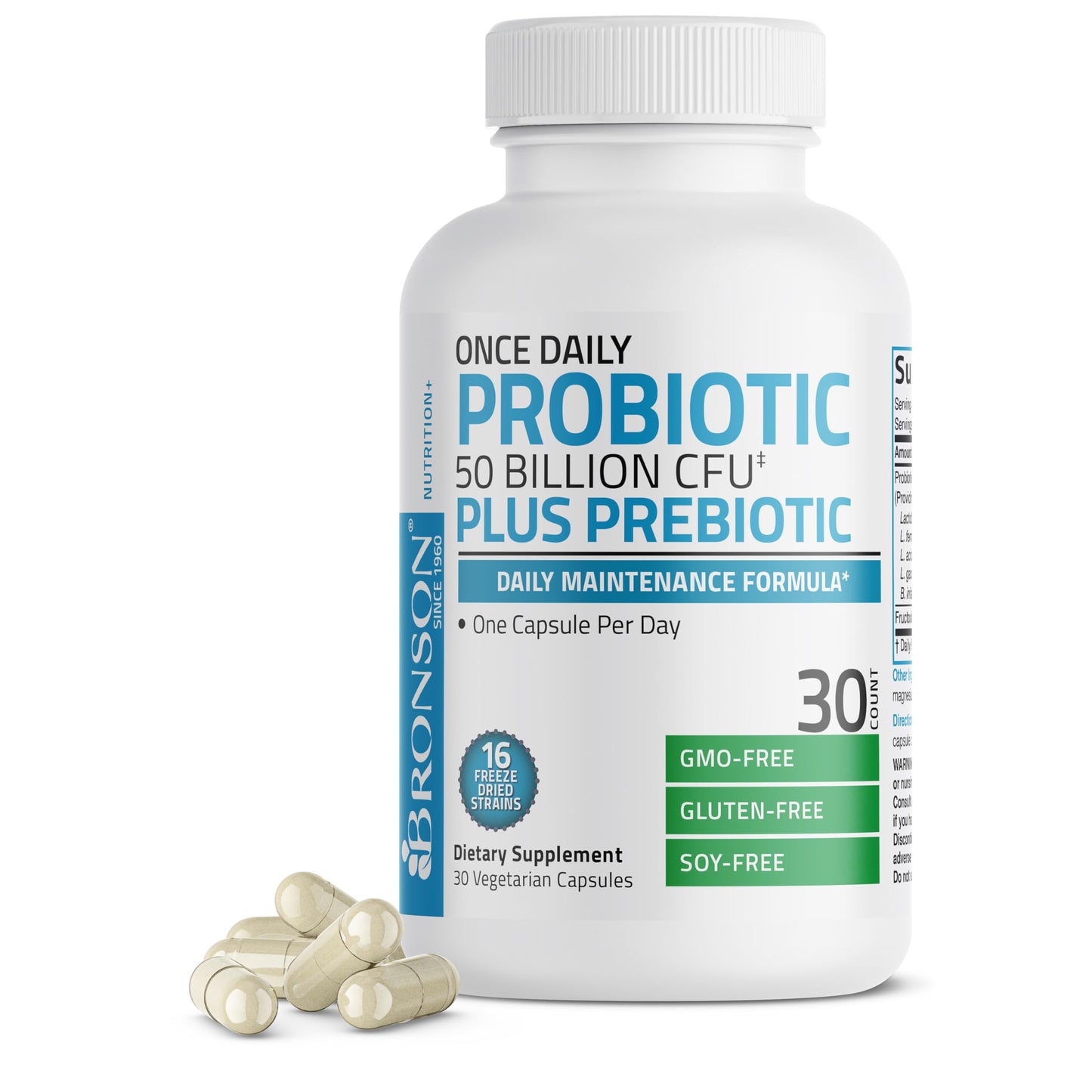 Bronson Once Daily Probiotic 50 Billion CFU Plus Prebiotic Daily Maintenance Formula Capsule 30 Count