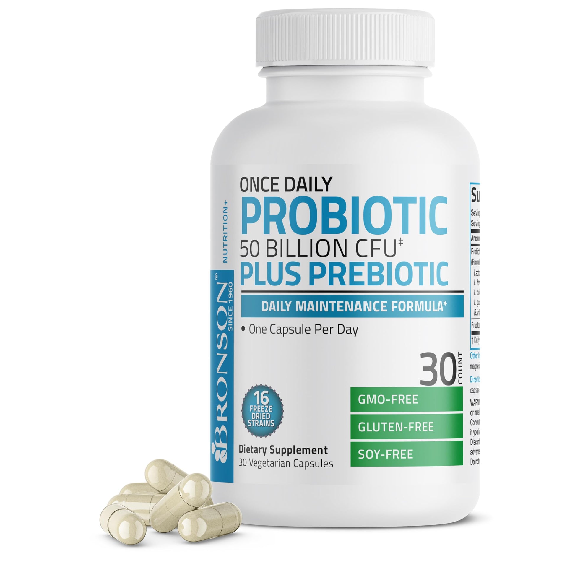 Bronson Once Daily Probiotic 50 Billion CFU Plus Prebiotic Daily Maintenance Formula Capsule 30 Count