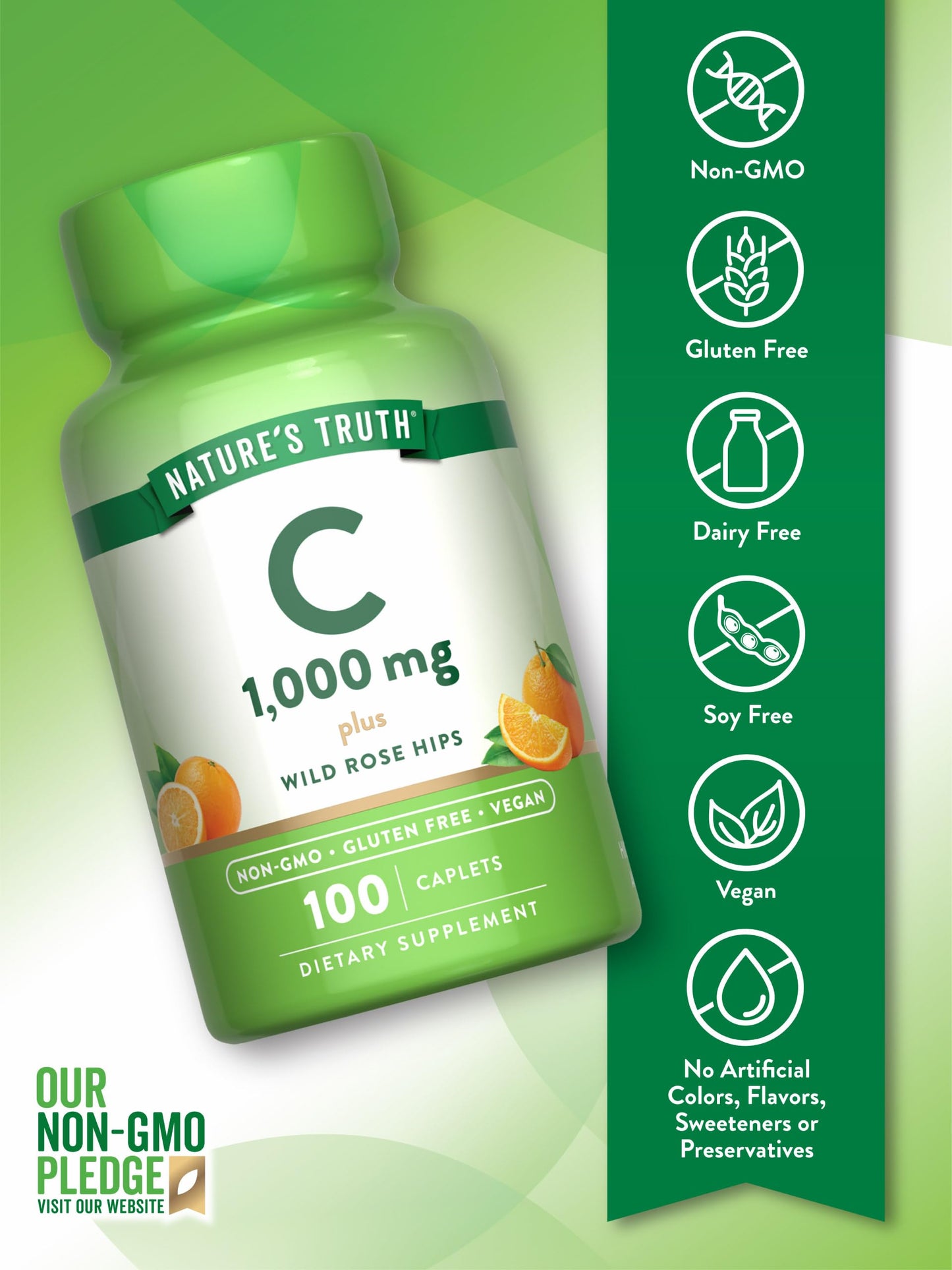 Nature's Truth Vitamin C 1000 mg with Rose Hips Caplets 100 Count