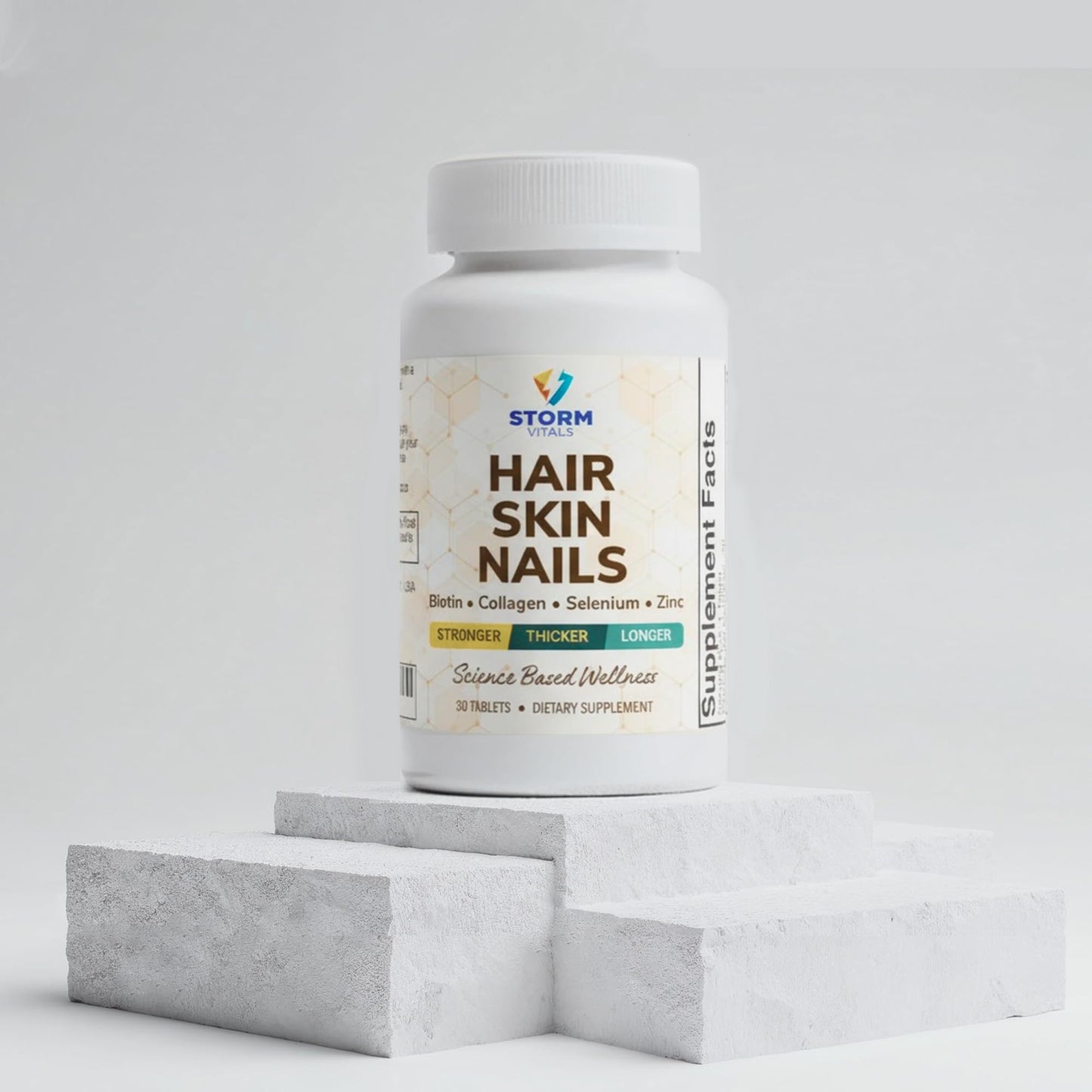 STORM VITALS Hair, Skin & Nails – High-Potency Formula with Biotin, B-Complex, Hyaluronic Acid, Zinc, Selenium & Collagen – 30 Tablets